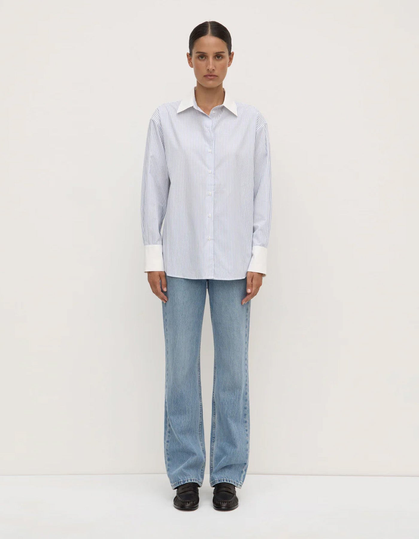 Assembly Label Alec Poplin Stripe Long Sleeve Shirt Blue/White Stripe