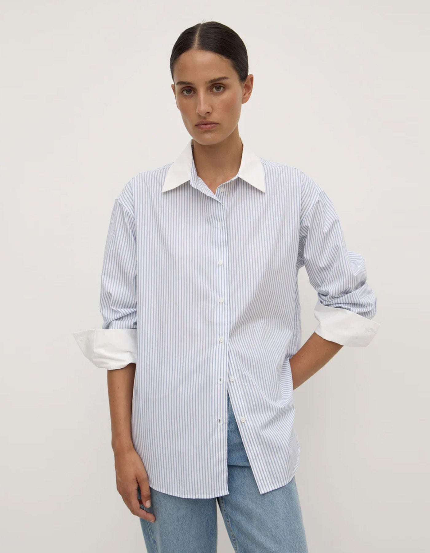 Assembly Label Alec Poplin Stripe Long Sleeve Shirt Blue/White Stripe