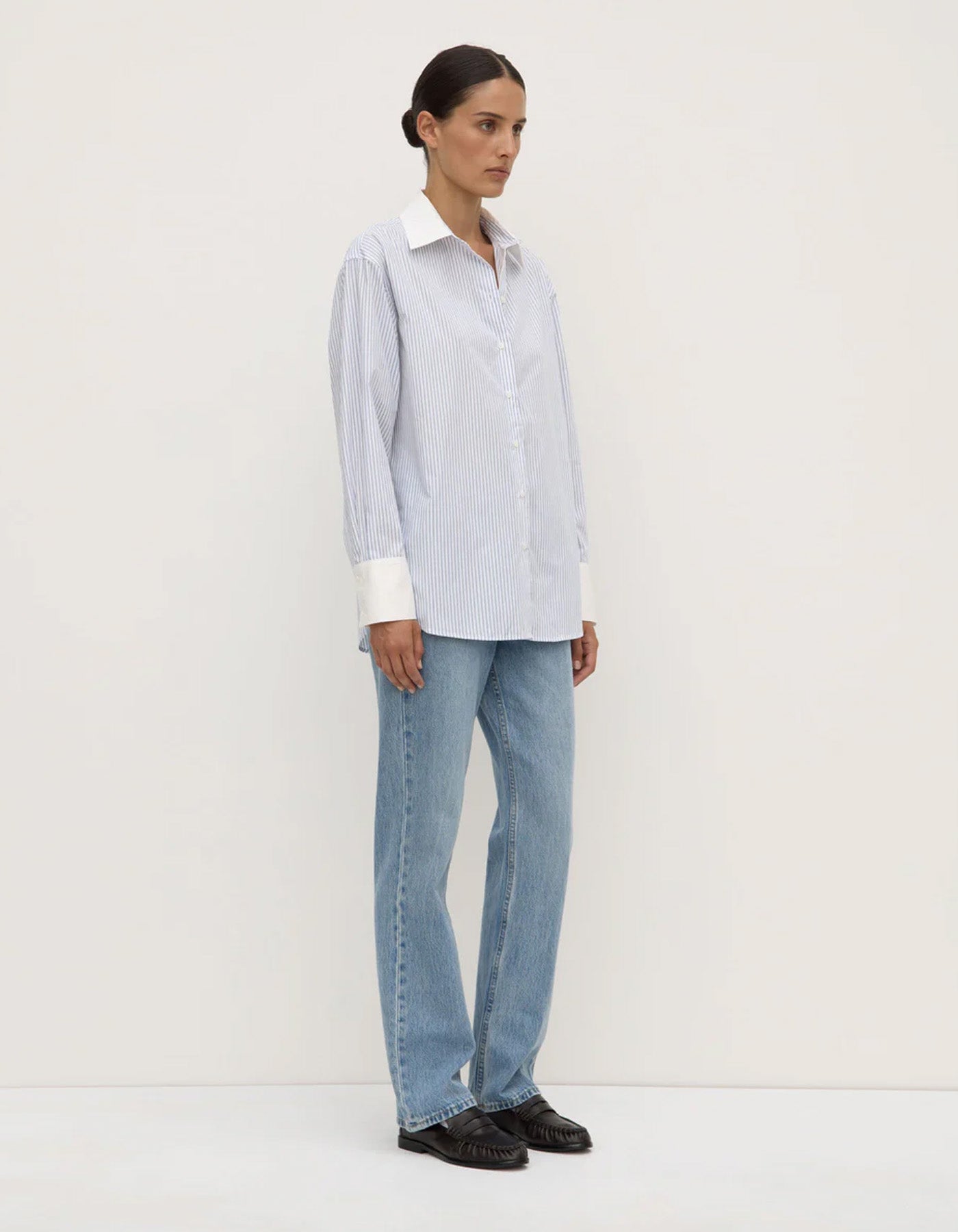 Assembly Label Alec Poplin Stripe Long Sleeve Shirt Blue/White Stripe