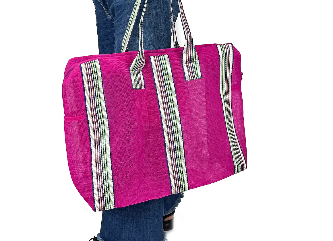 Apple Green Duck Hot Pink Zipped Mesh Large Bag