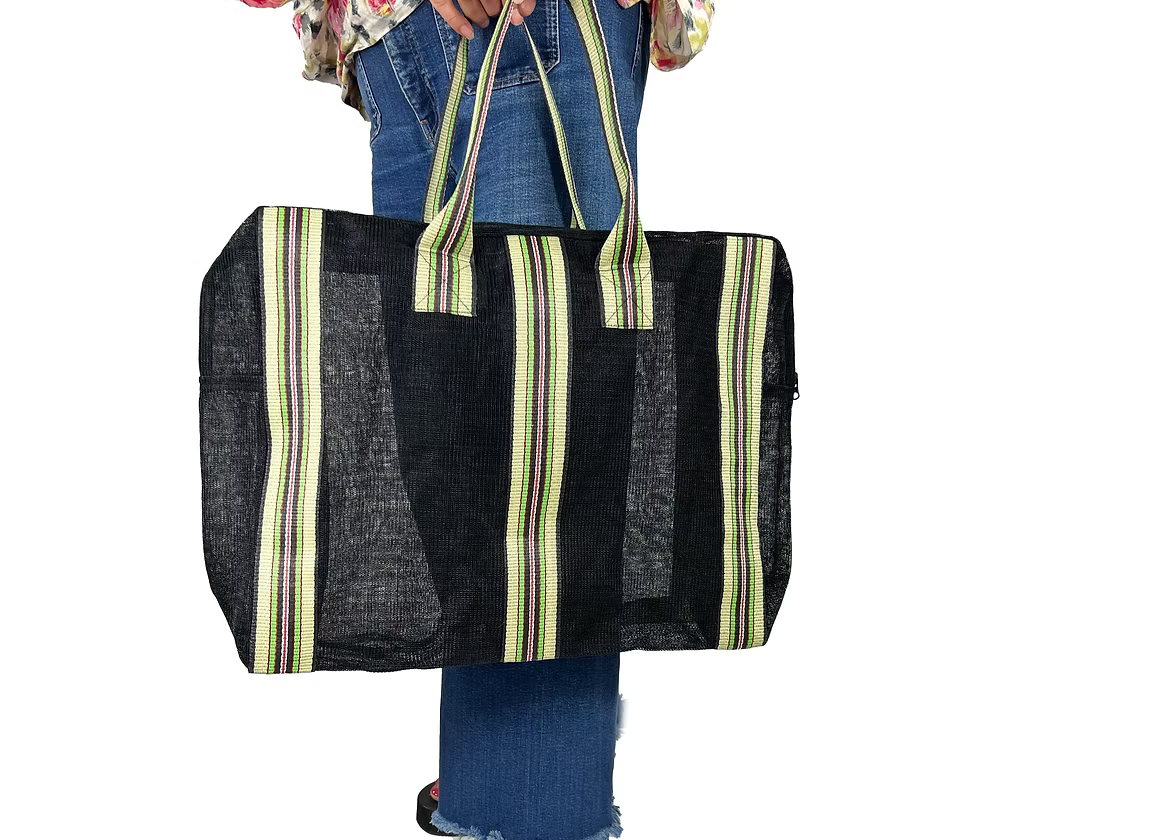 Apple Green Duck Black Zipped Large Mesh Bag