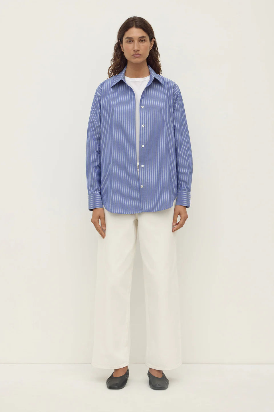 Assembly Label Anais Stripe Long Sleeve Shirt Blue/White Stripe