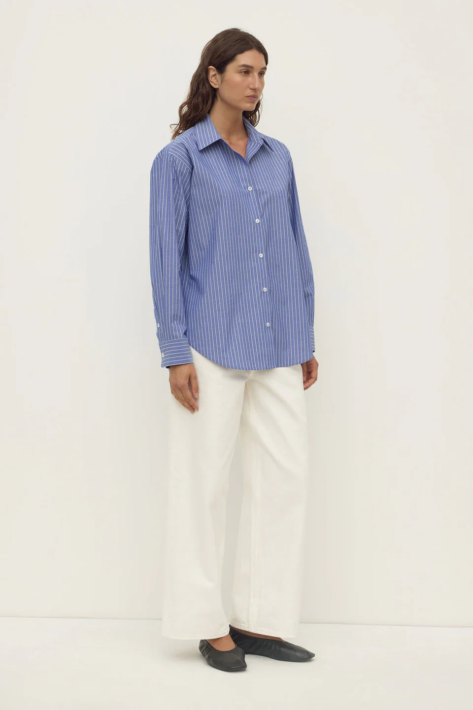 Assembly Label Anais Stripe Long Sleeve Shirt Blue/White Stripe