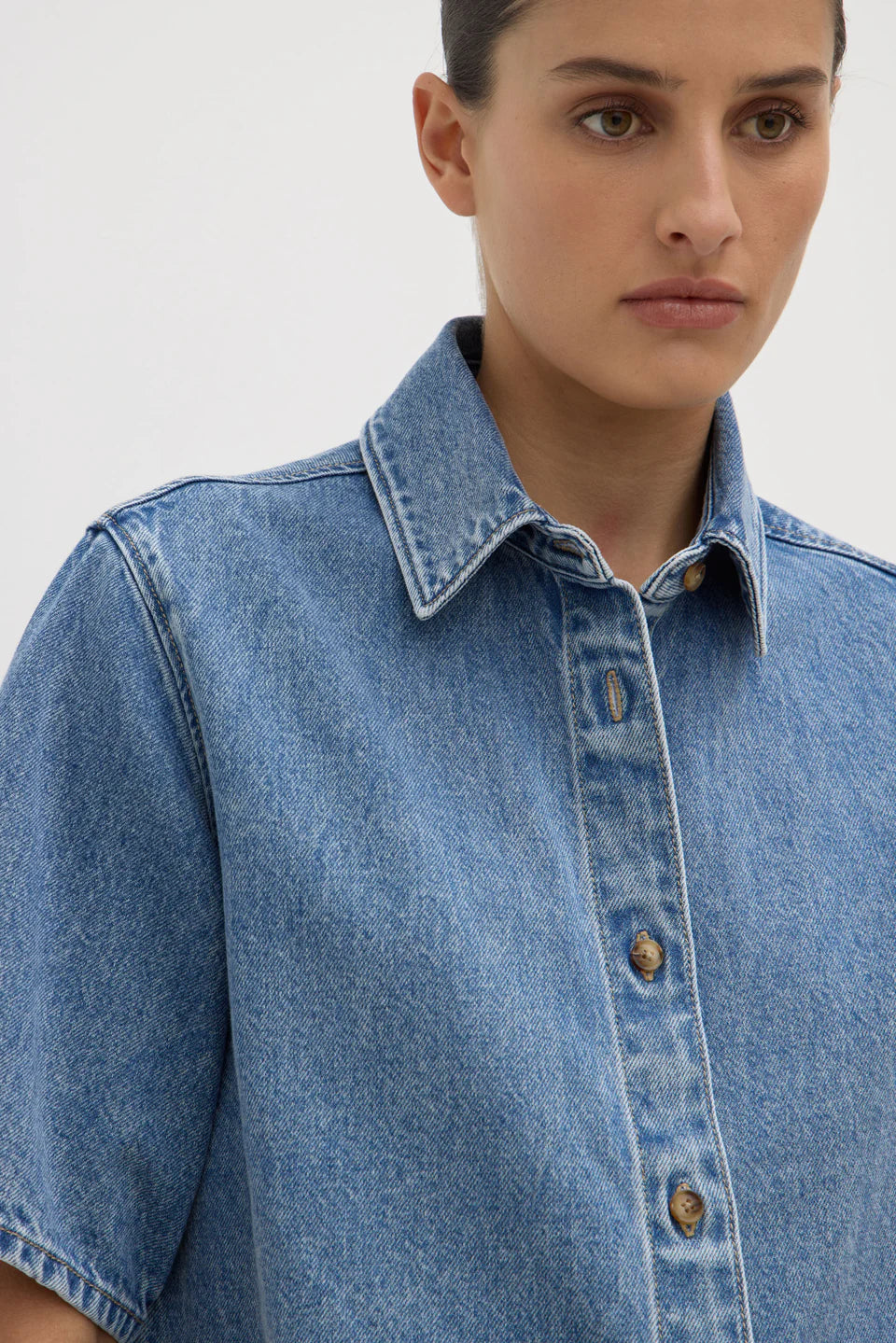 Assembly Label Boxy Denim Short Sleeve Shirt Dark Stone