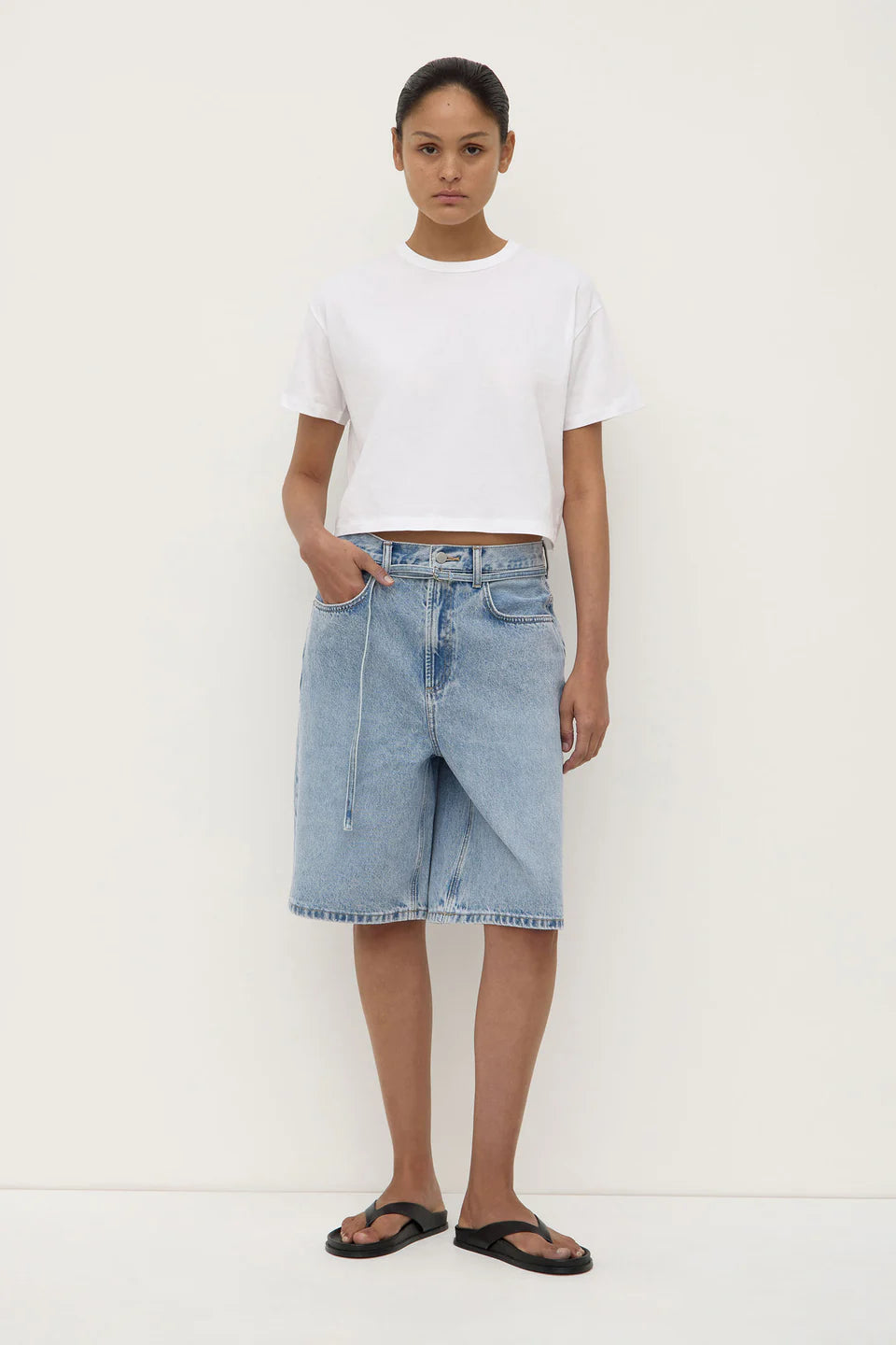 Assembly Label Loose Fit Long Denim Short Mid Stone Wash