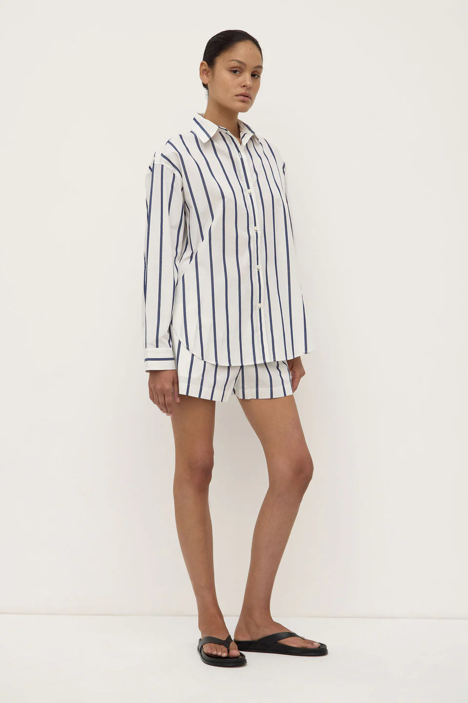 Assembly Label Nara Stripe Long Sleeve Shirt White/True Navy