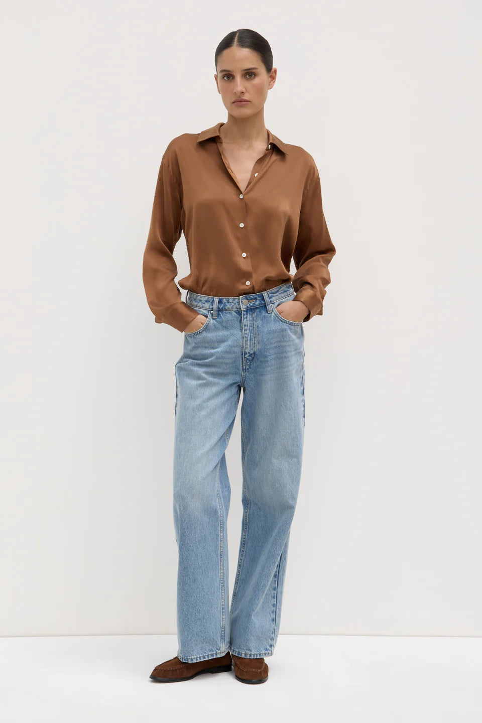 Assembly Label Pippa Silk Long Sleeve Shirt - Bronze