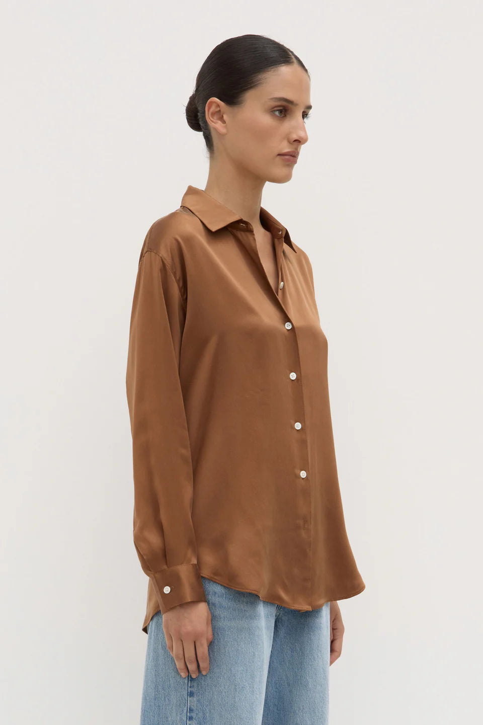Assembly Label Pippa Silk Long Sleeve Shirt - Bronze