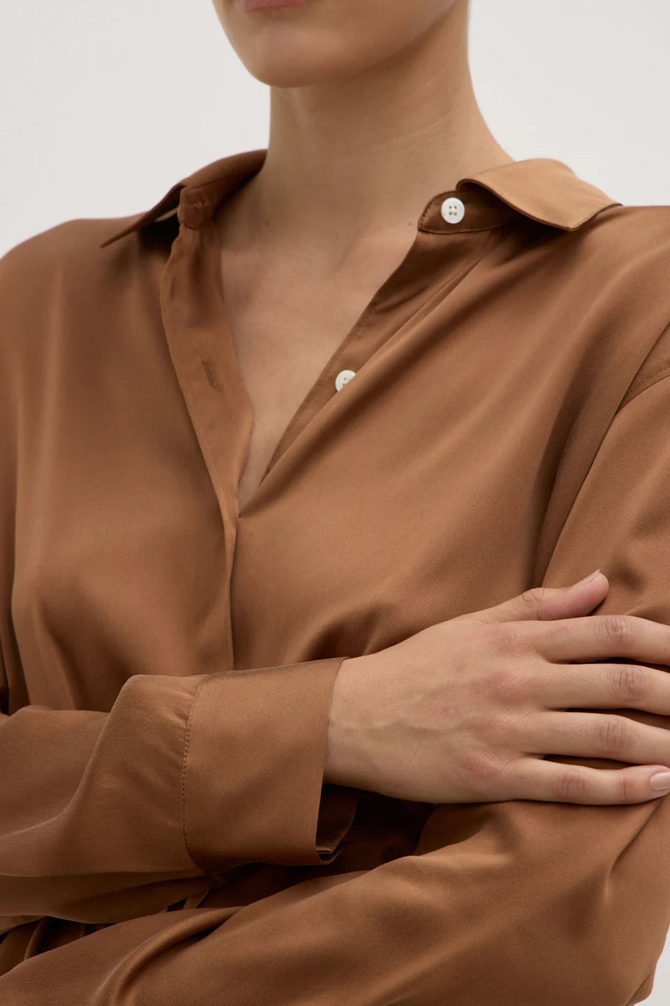 Assembly Label Pippa Silk Long Sleeve Shirt - Bronze