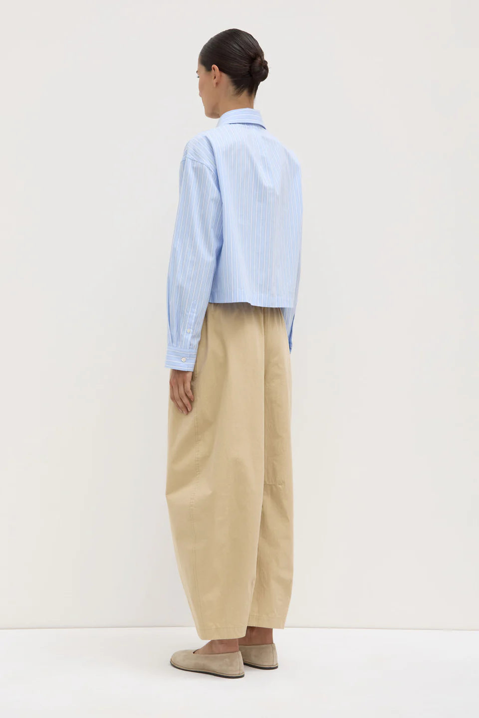 Assembly Label Tessa Poplin Cropped Long Sleeve Shirt Blue Stripe