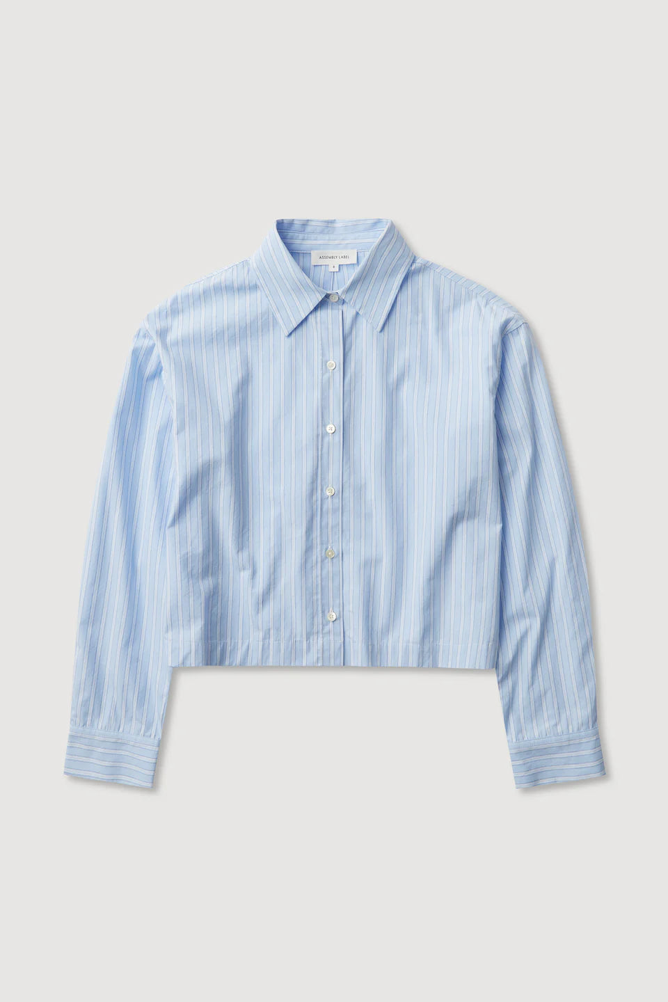 Assembly Label Tessa Poplin Cropped Long Sleeve Shirt Blue Stripe