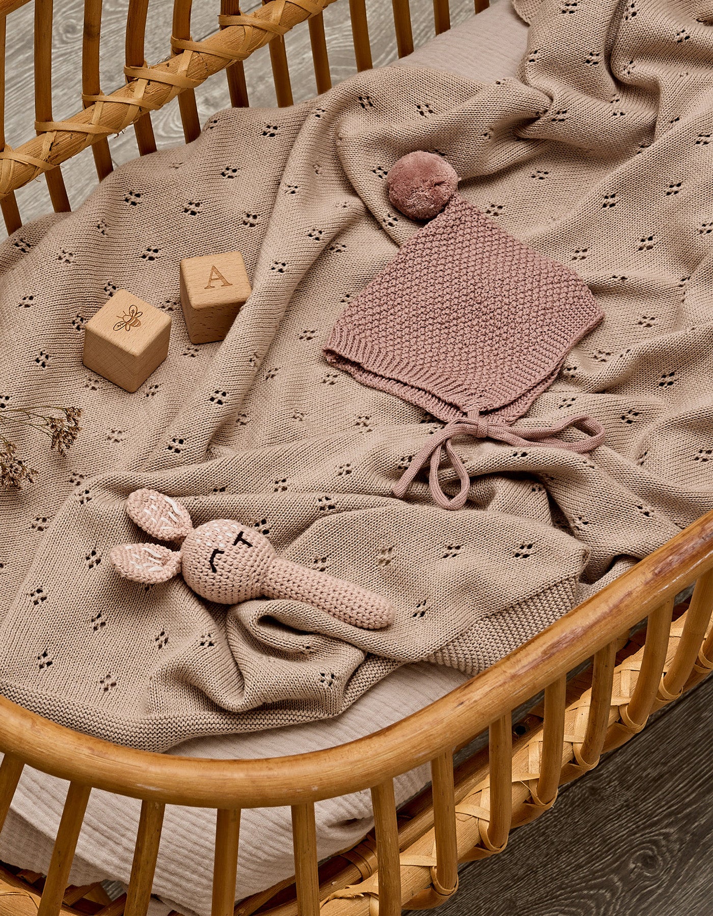 Over The Dandelions Crochet Bunny Rattle Blush