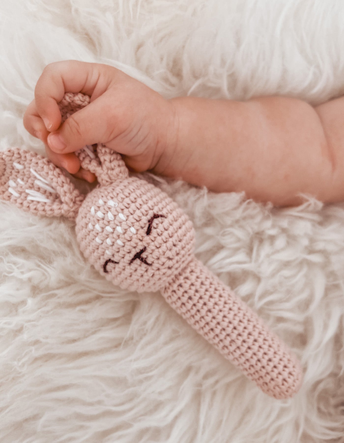 Over The Dandelions Crochet Bunny Rattle Blush