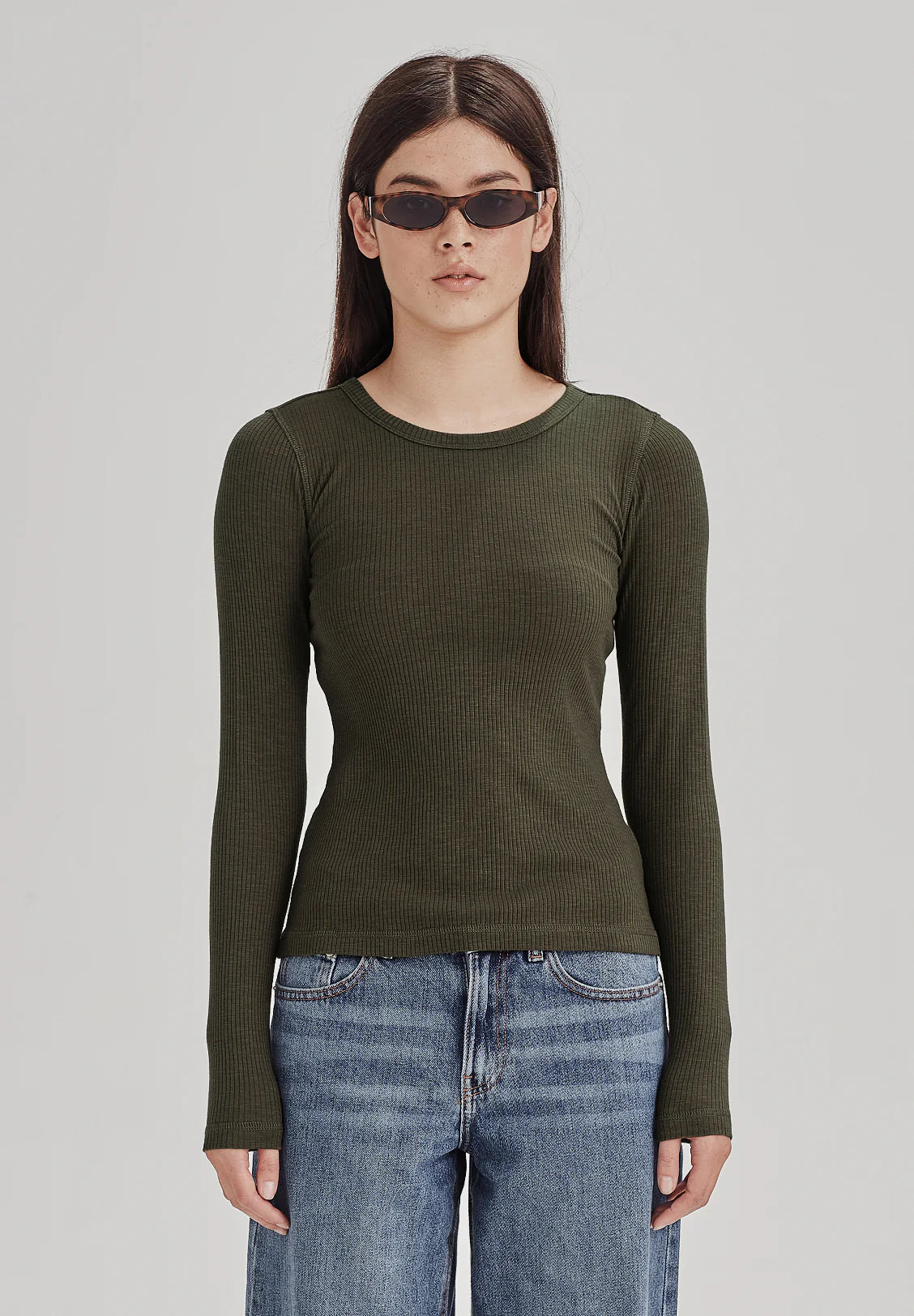 Commoners Base Rib Long Sleeve Tee Khaki