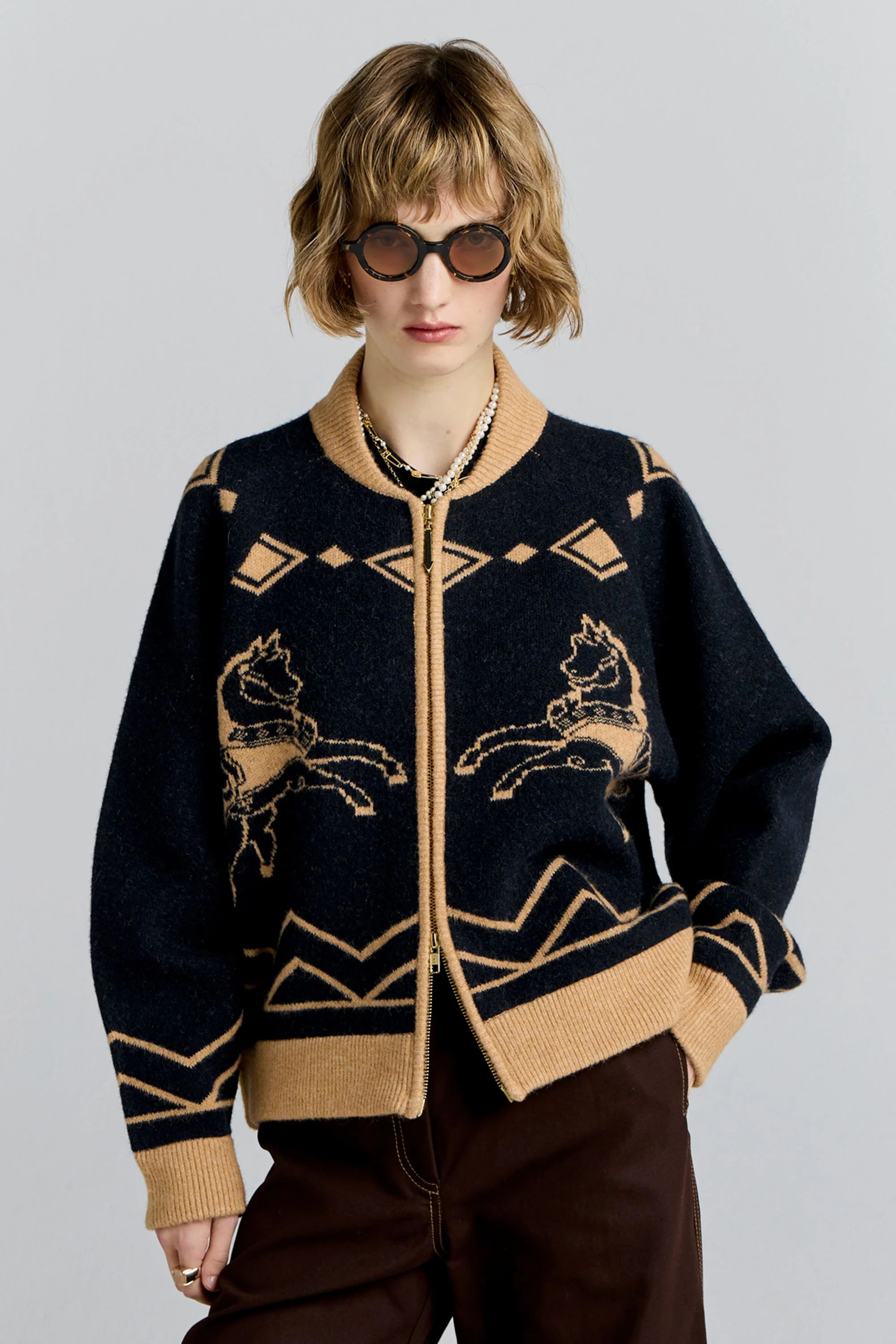 Karen Walker Carousel Knit Bomber Navy