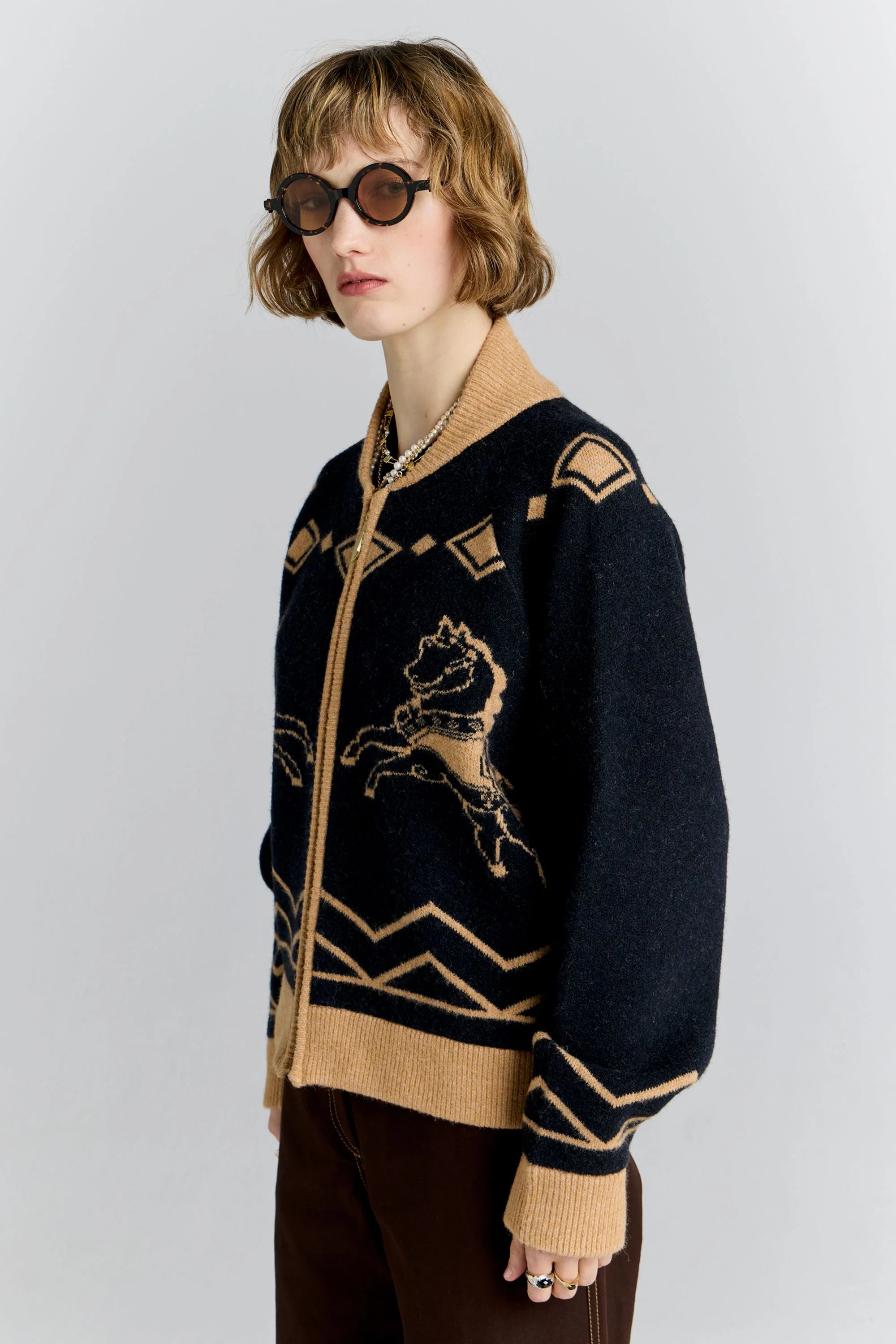 Karen Walker Carousel Knit Bomber Navy