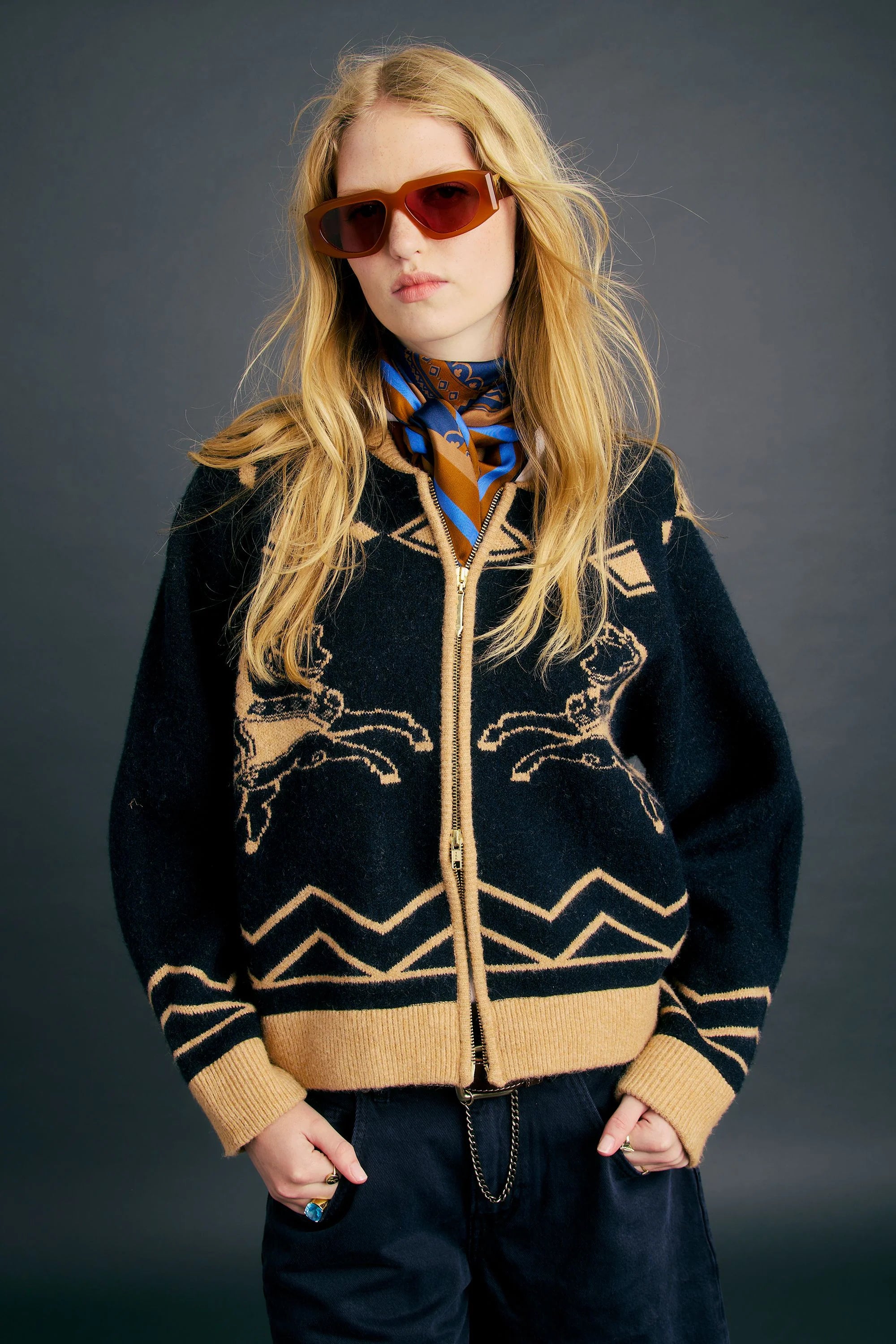 Karen Walker Carousel Knit Bomber Navy