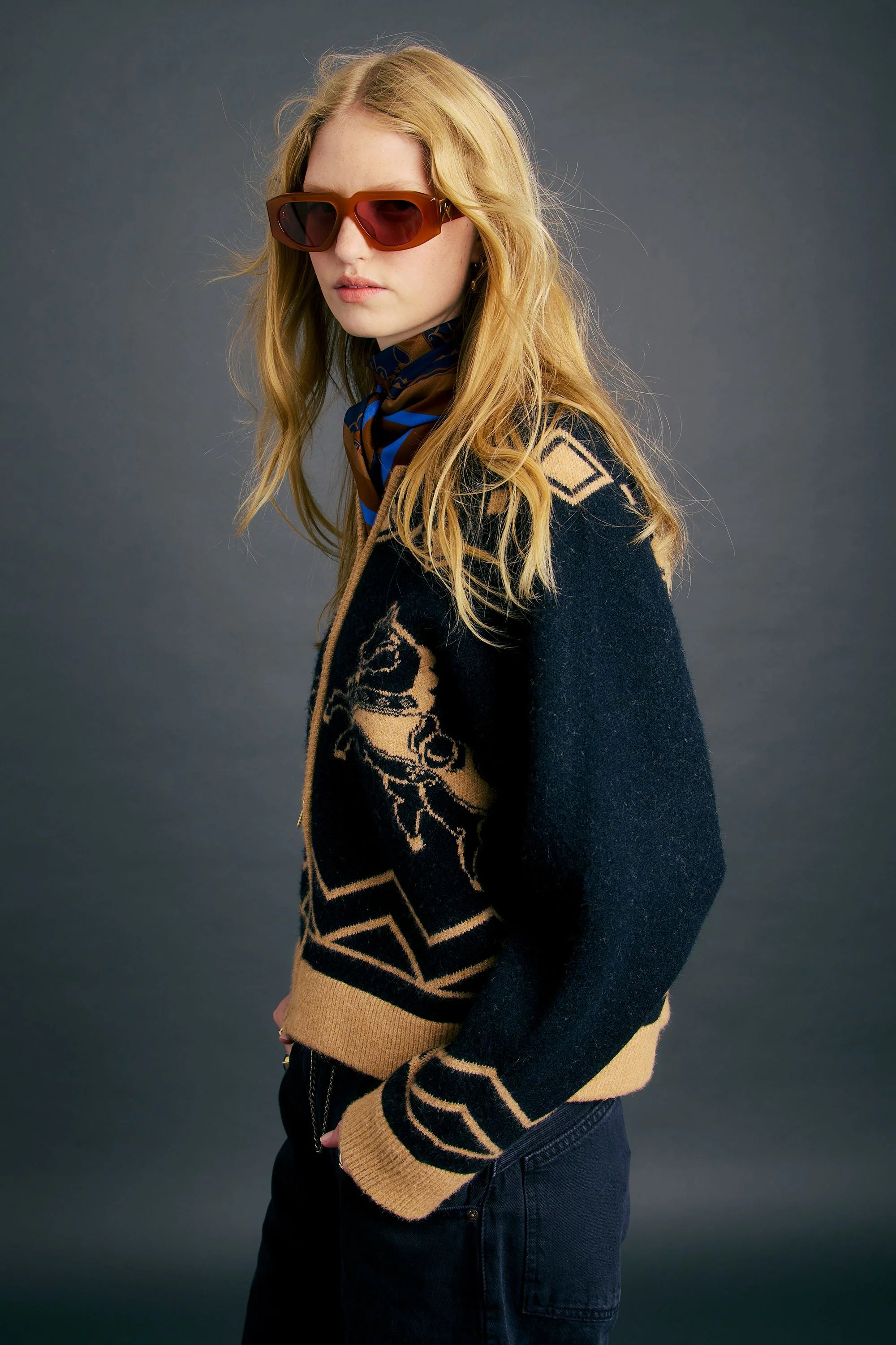 Karen Walker Carousel Knit Bomber Navy