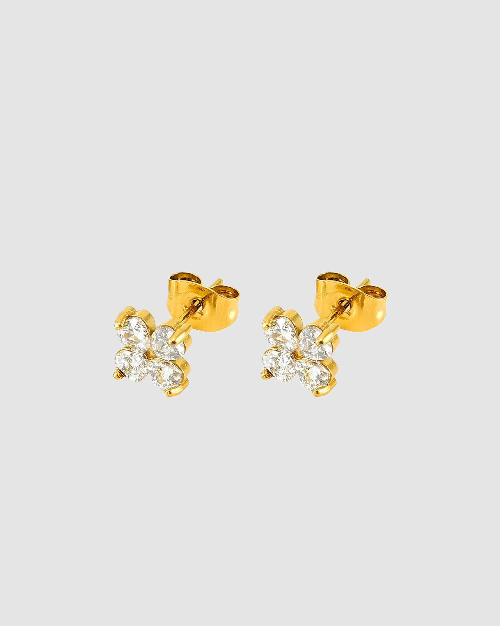 Castel & Co Clover Studs Diamante / Gold