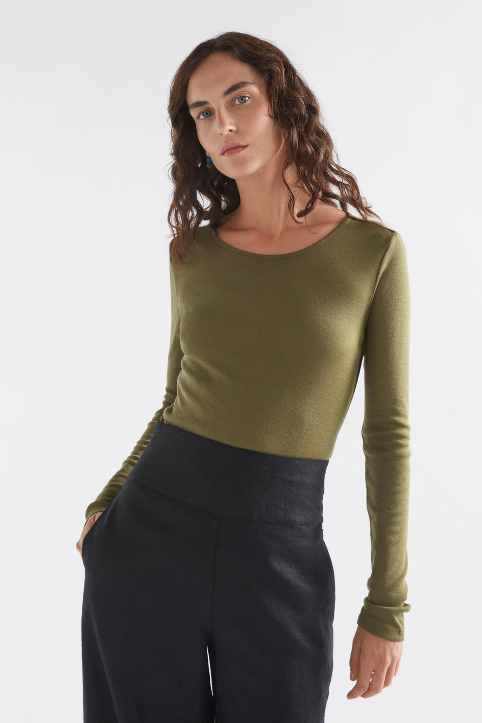 Elk Merino Long Sleeve Top Olive