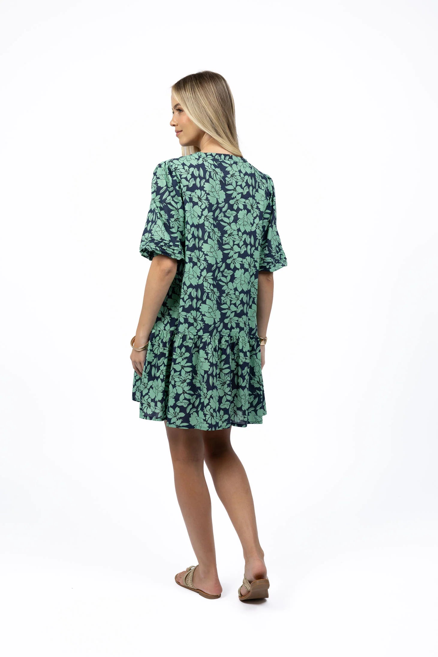 Humidity Fleur Smock Dress Mint/Navy