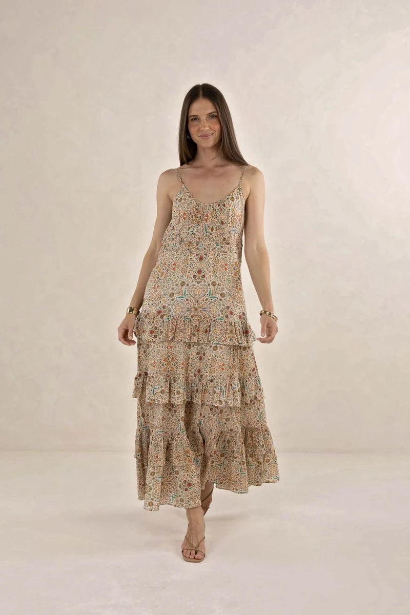 Humidity Cini Maxi Dress Almond Print