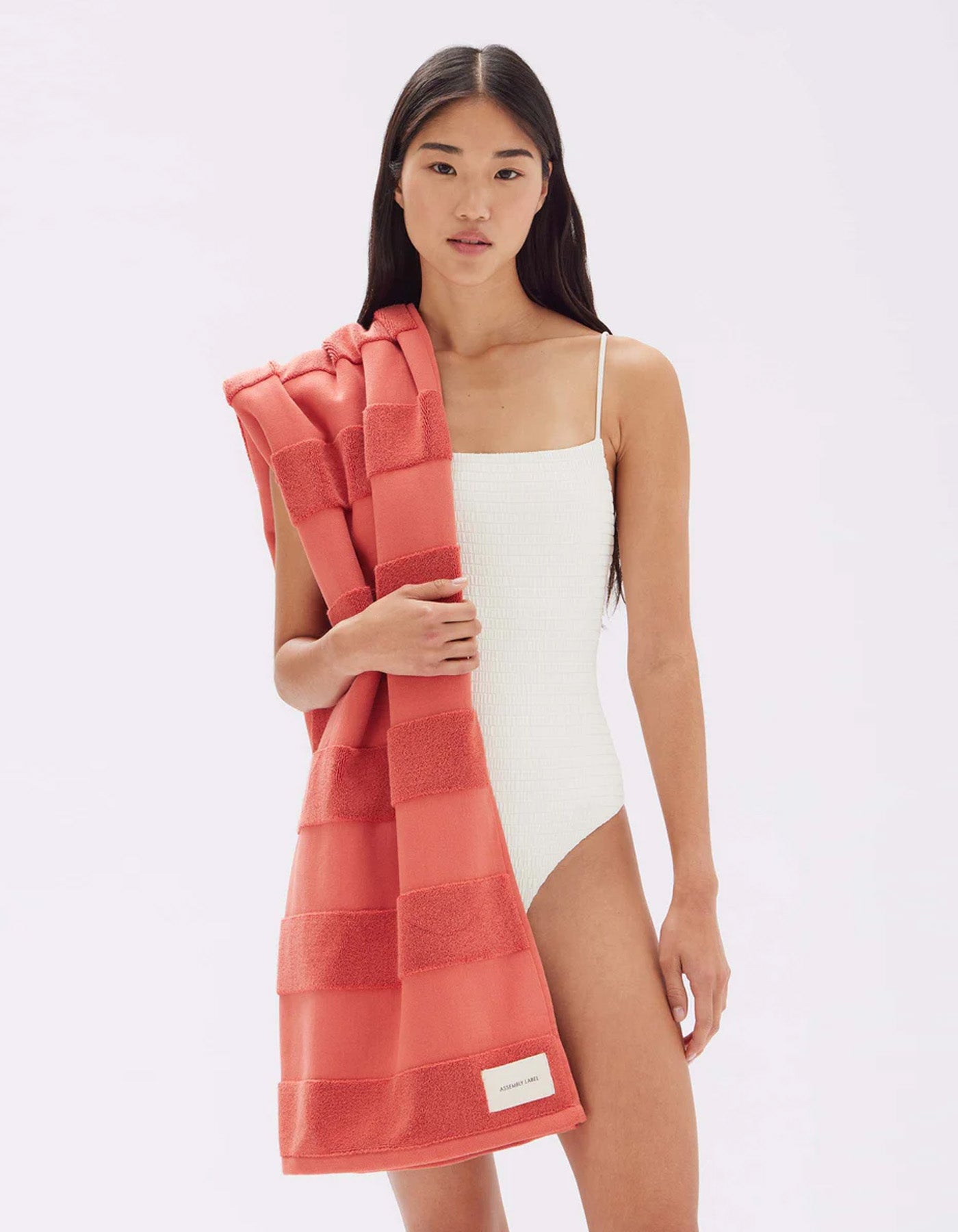 Assembly Label Jacquard Tile Beach Towel Papaya