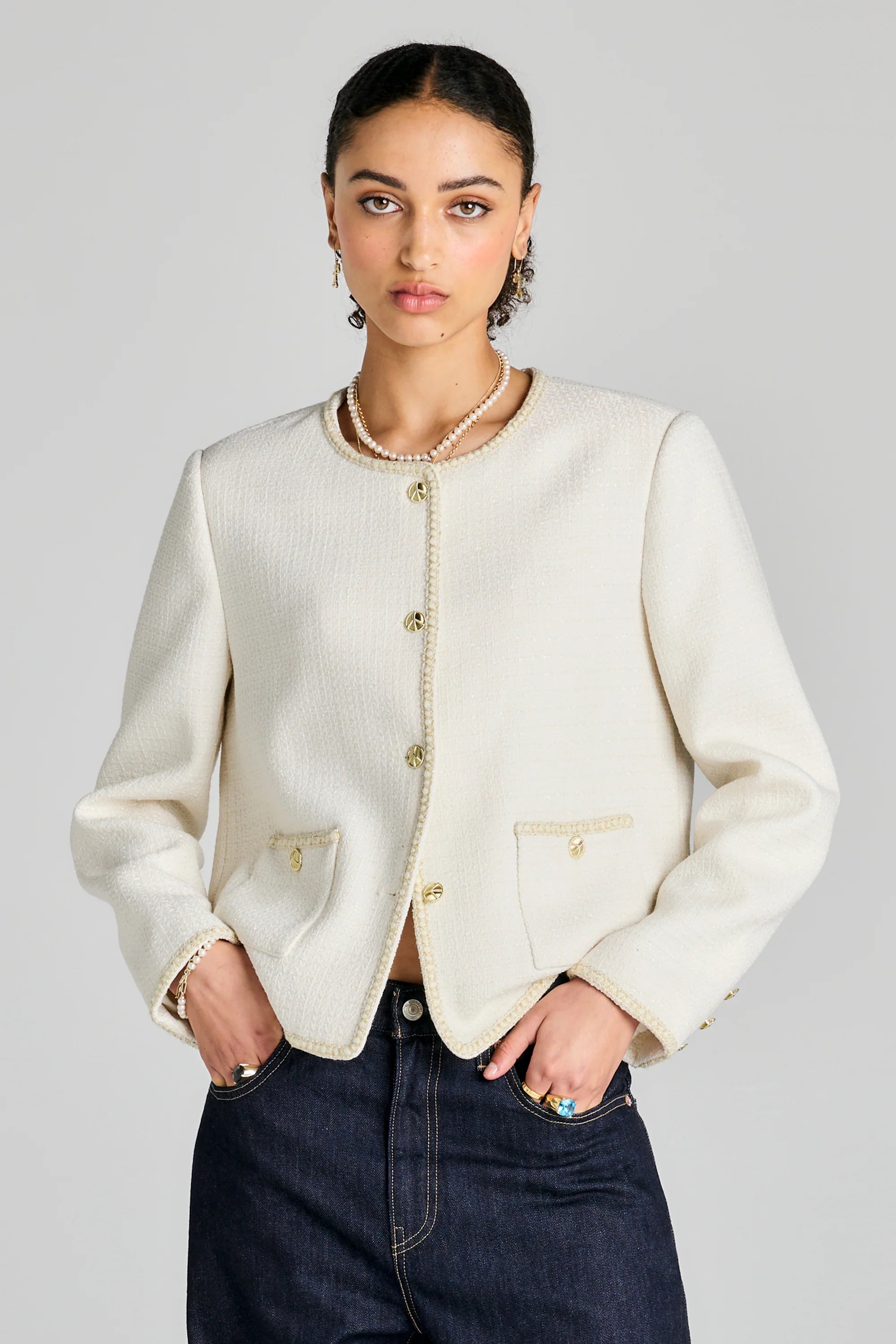 Karen Walker Bouclé Jacket Cream