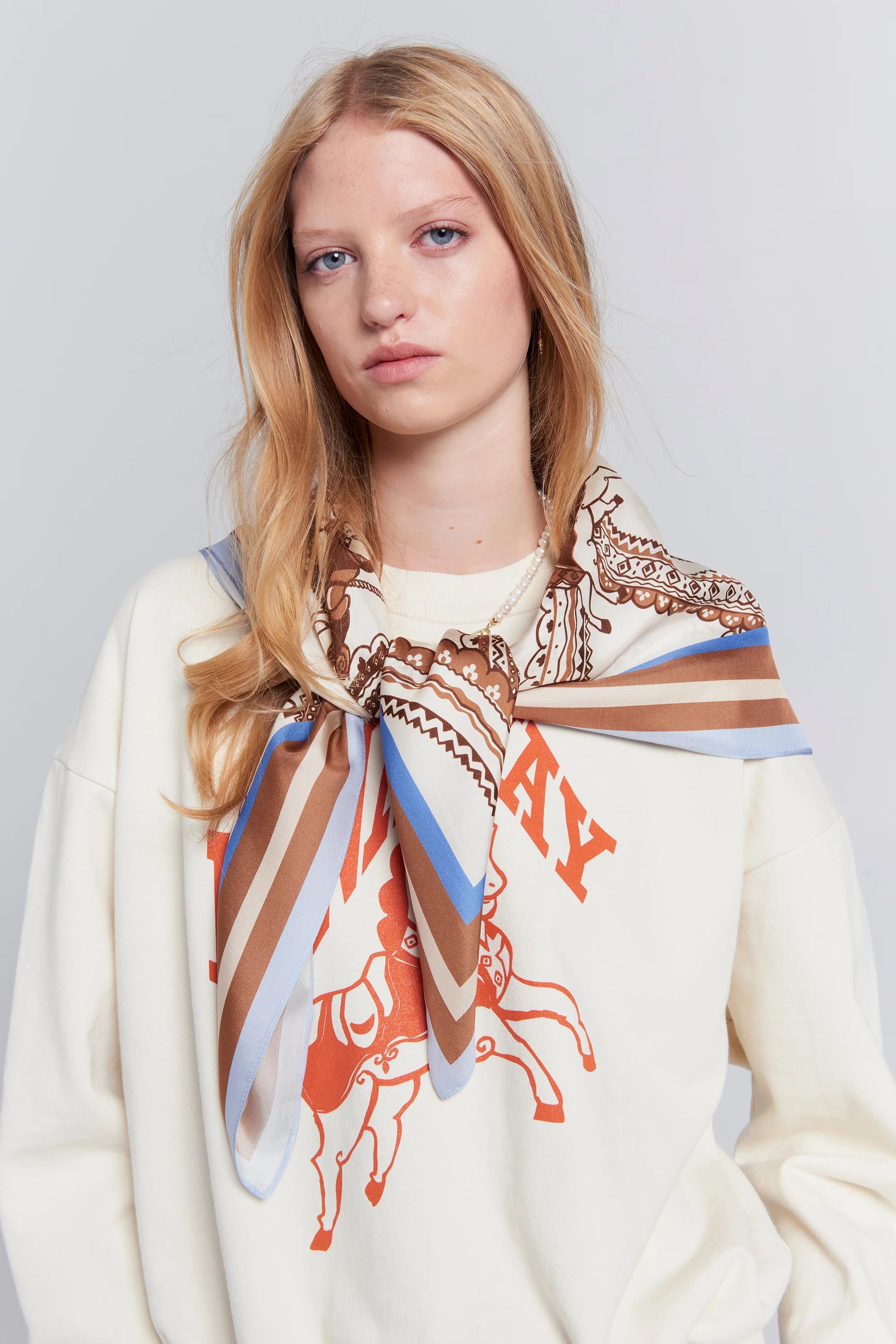 Karen Walker Carousel Classic Silk Scarf Cream Multi
