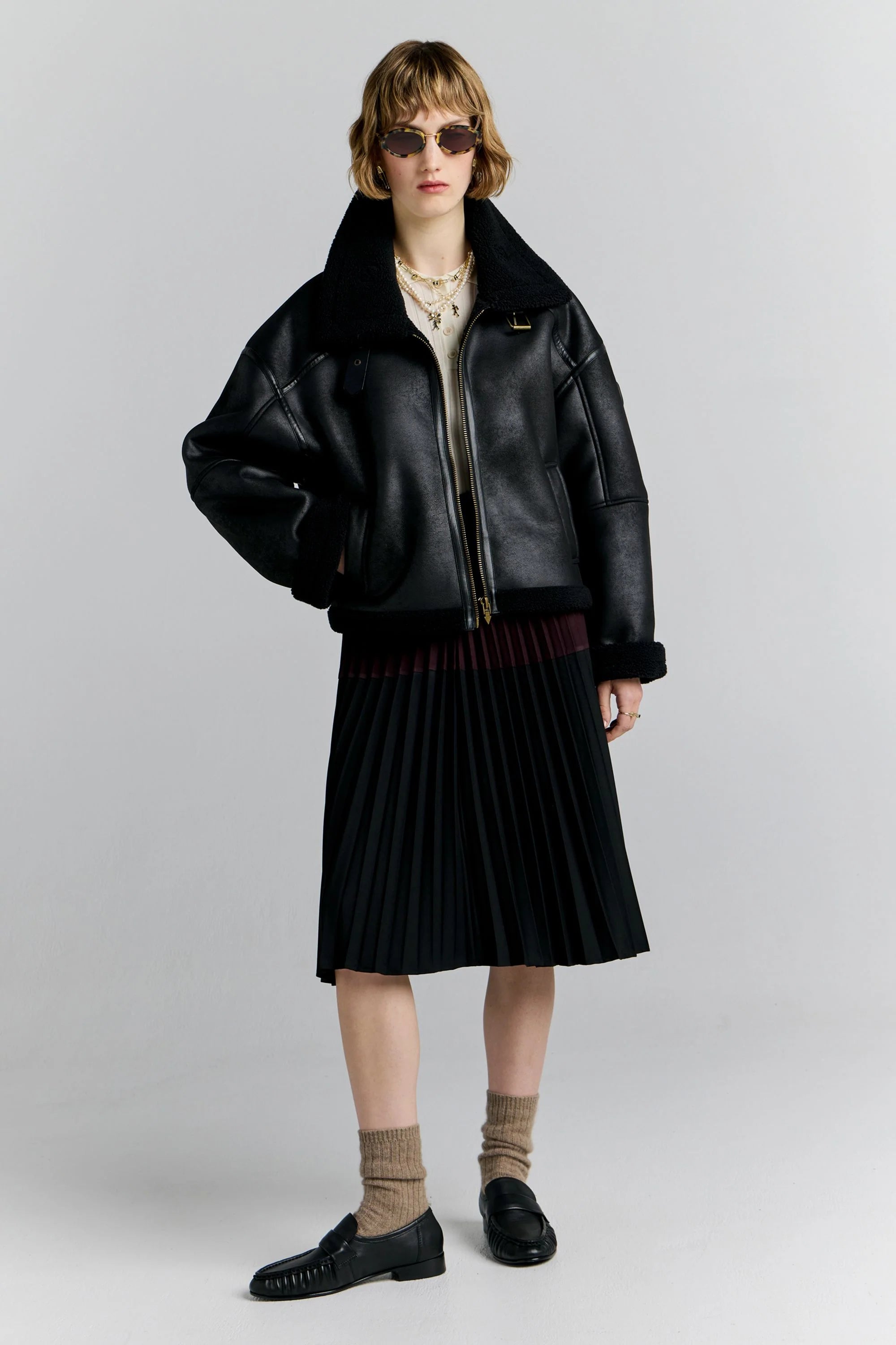 Karen Walker Cropped Aviator Jacket Black/Brown