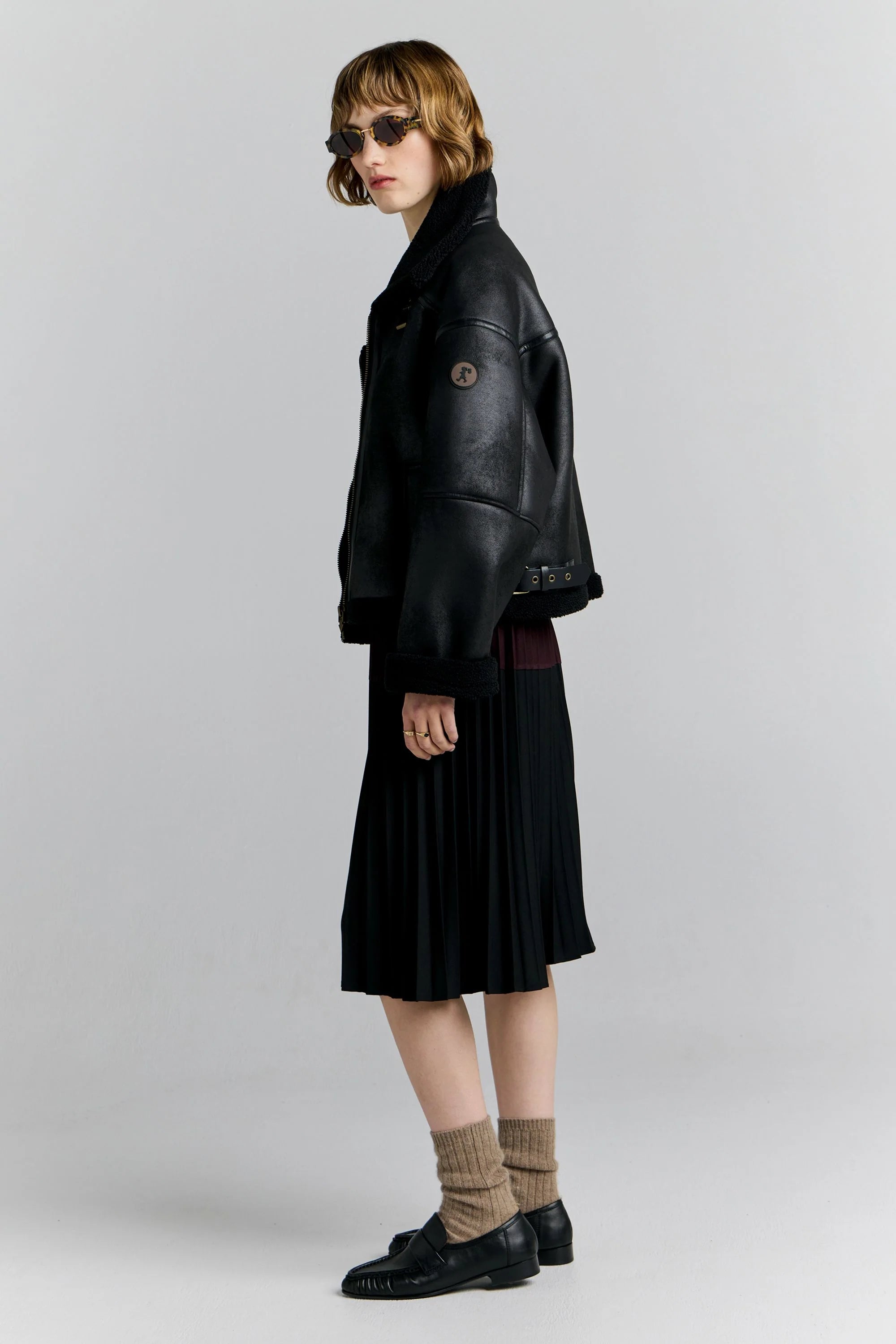Karen Walker Cropped Aviator Jacket Black/Brown