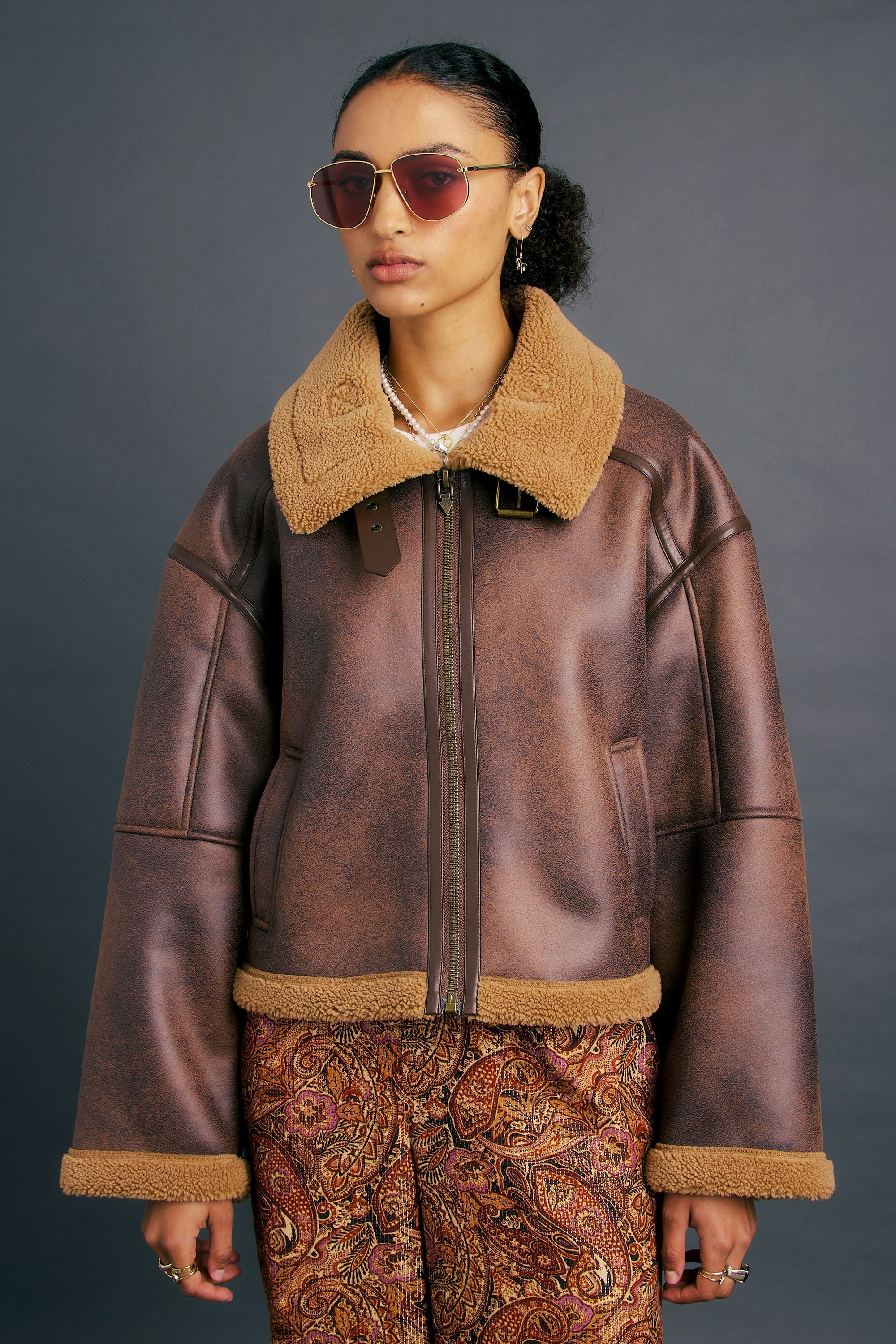 Karen Walker Cropped Aviator Jacket Brown/Chestnut