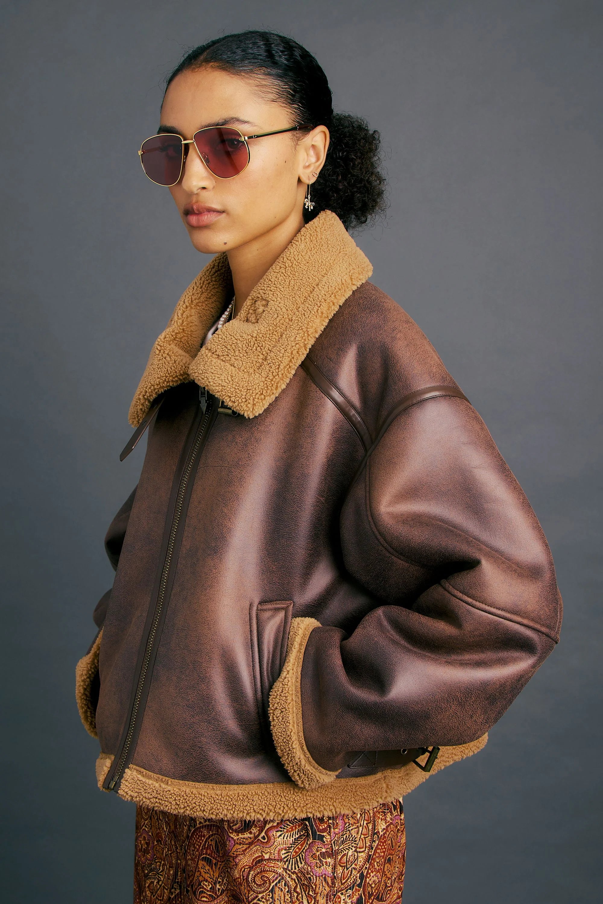Karen Walker Cropped Aviator Jacket Brown/Chestnut