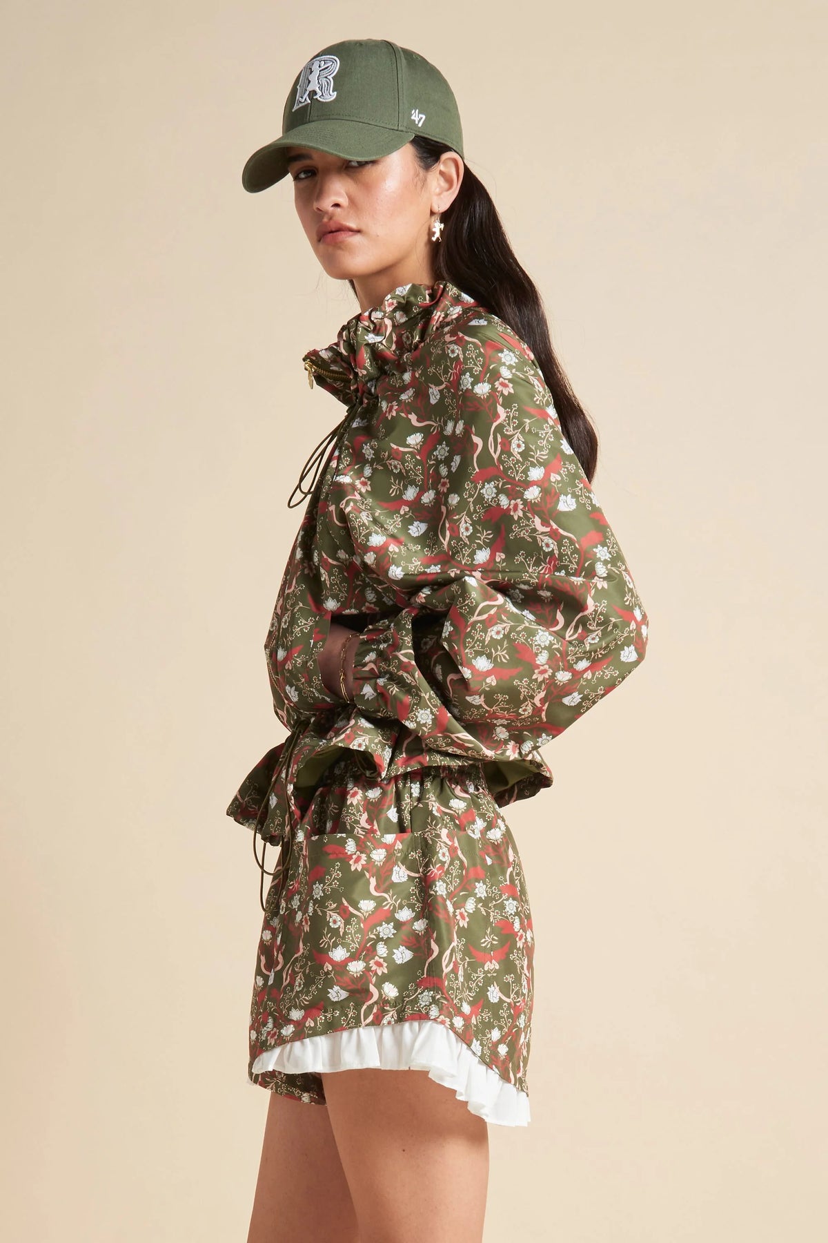 Karen Walker Devant Jacket Olive Multi Whimsy Floral Techno Shell