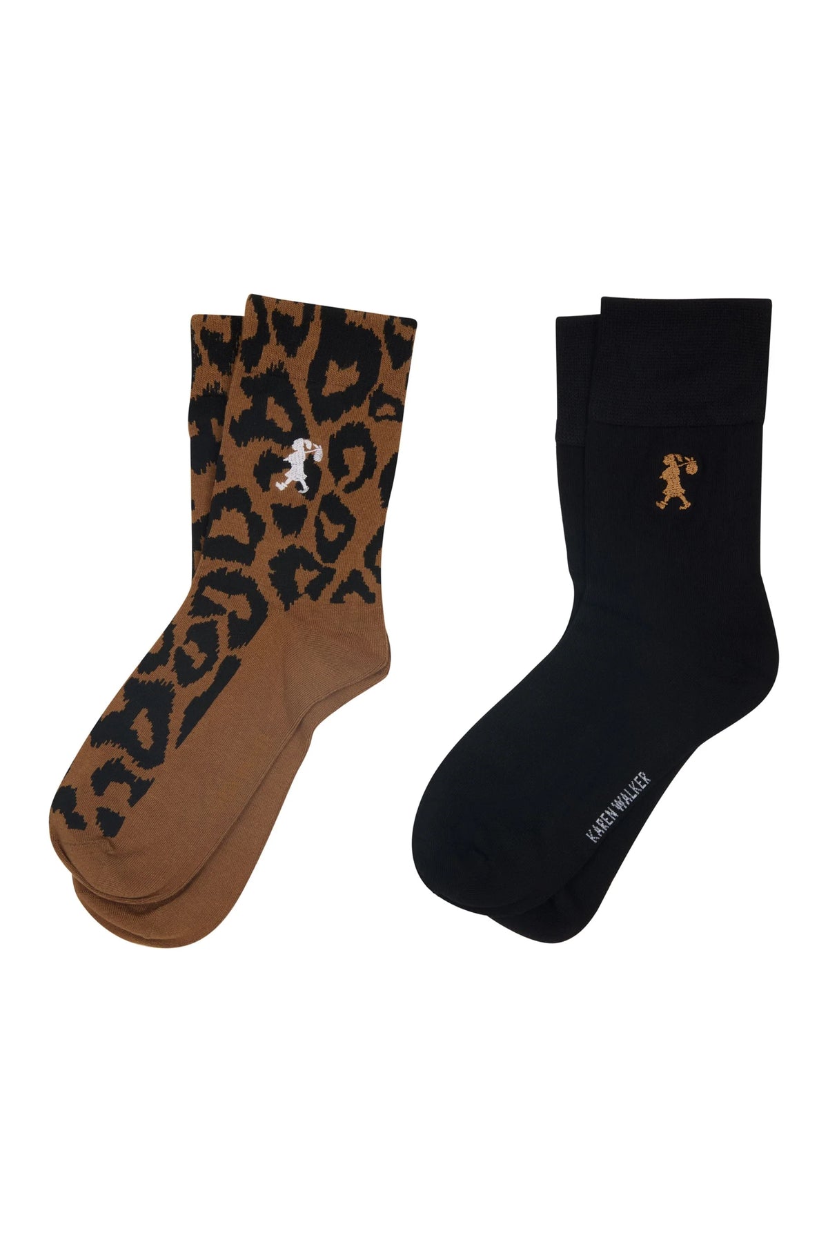 Karen Walker Leopard Socks 2 Pack Tan / Black