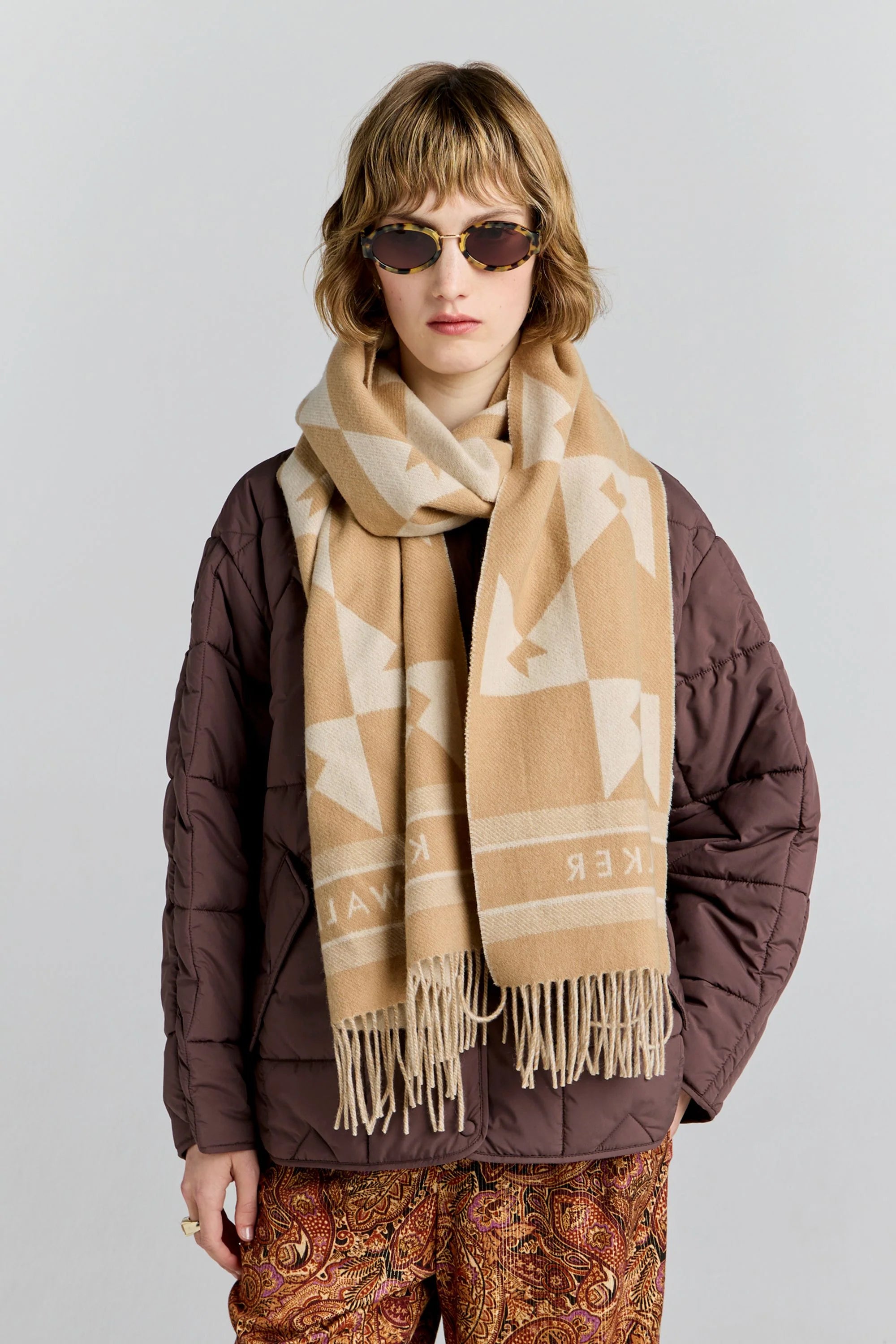 Karen Walker Monogram Jacquard Scarf Cream/Tan One Size