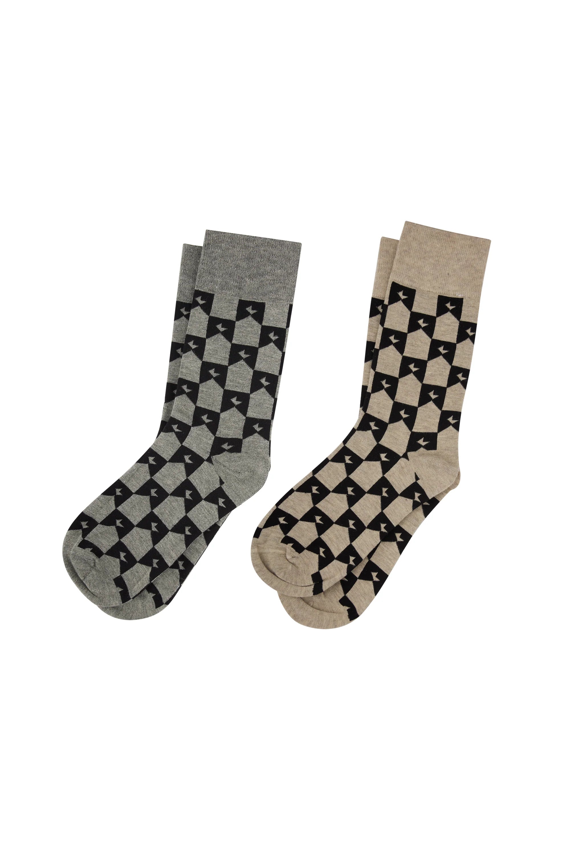 Karen Walker Monogram Socks 2 Pack Grey Black/Natural Black One Size