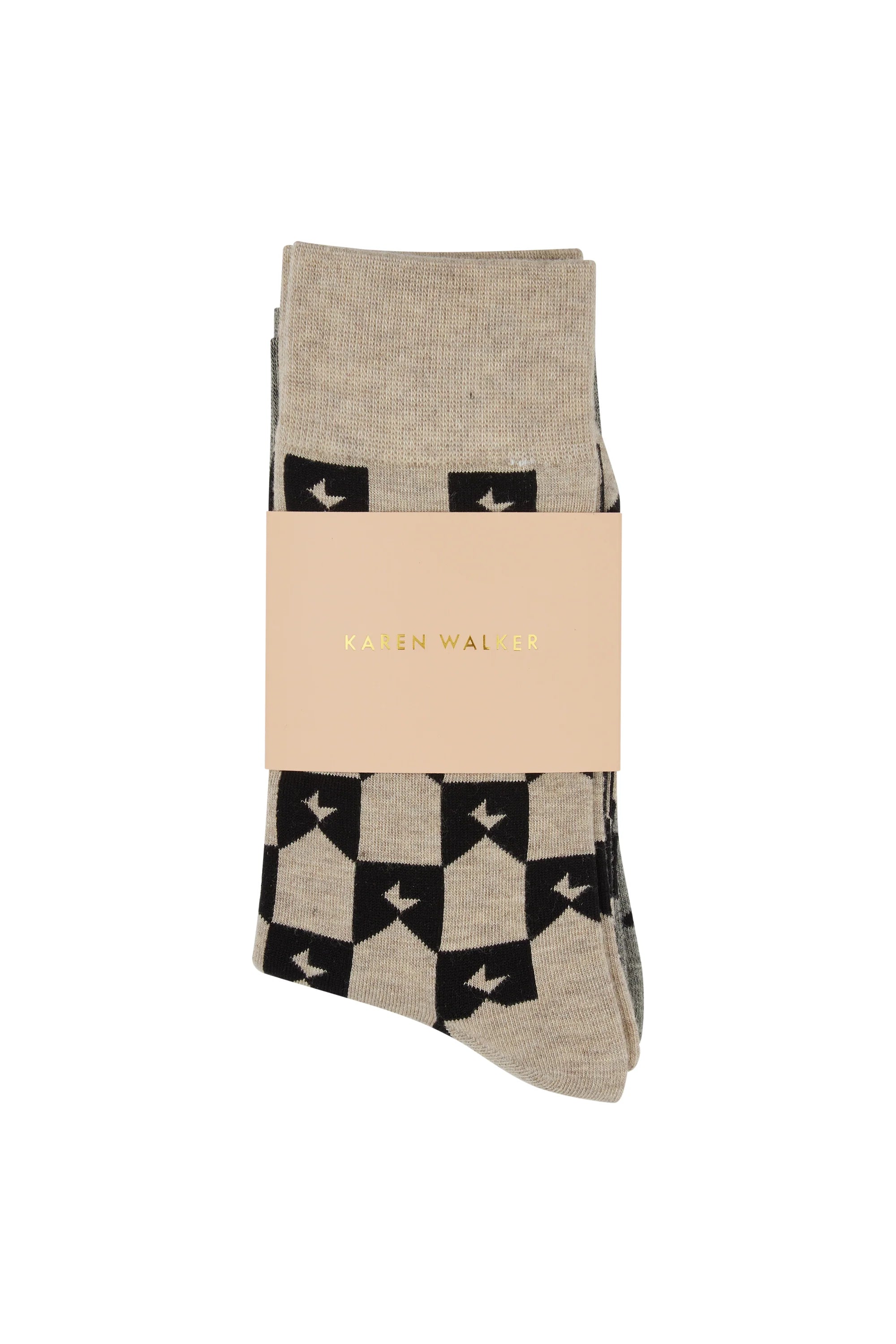 Karen Walker Monogram Socks 2 Pack Grey Black/Natural Black One Size