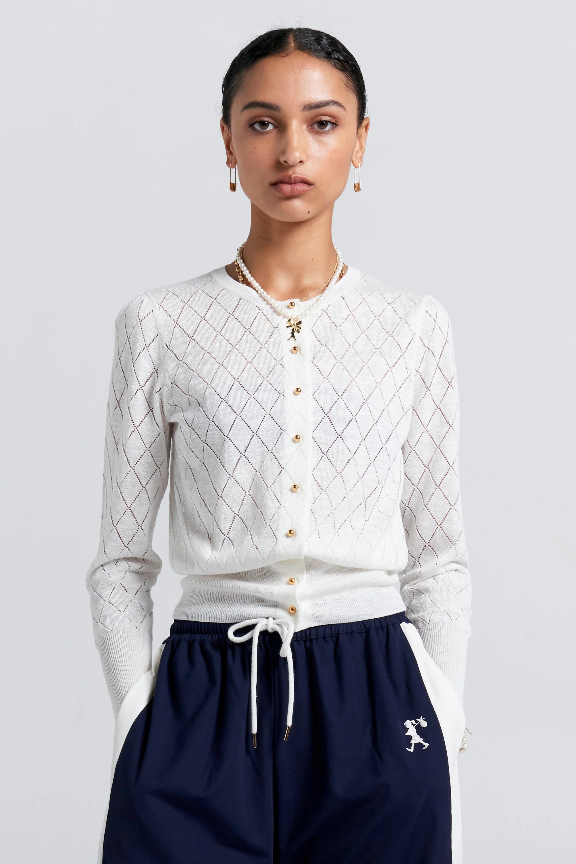 Karen Walker Pearl Lace Cardigan Off-White