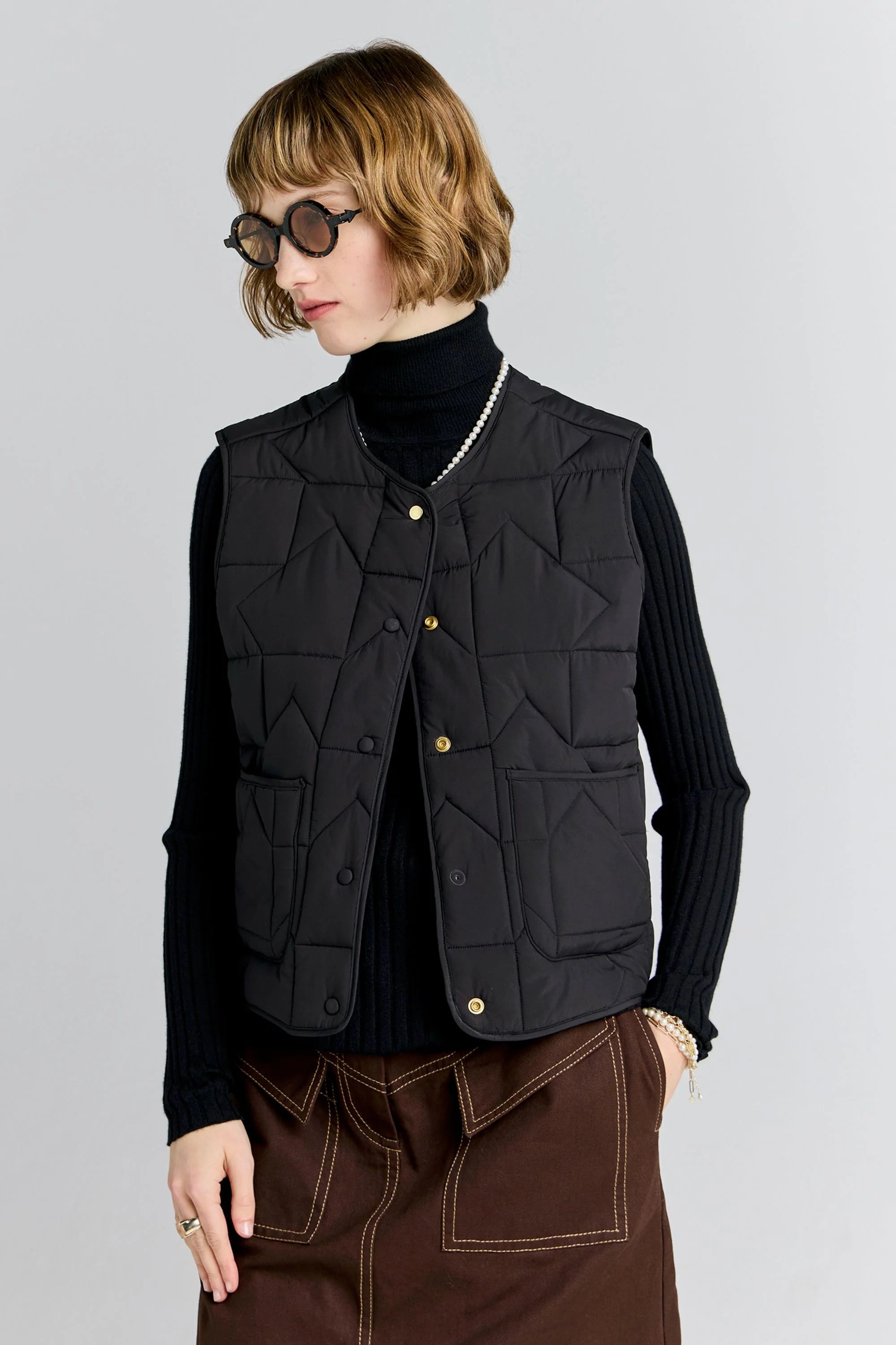 Karen Walker Quilted Drift Vest Black
