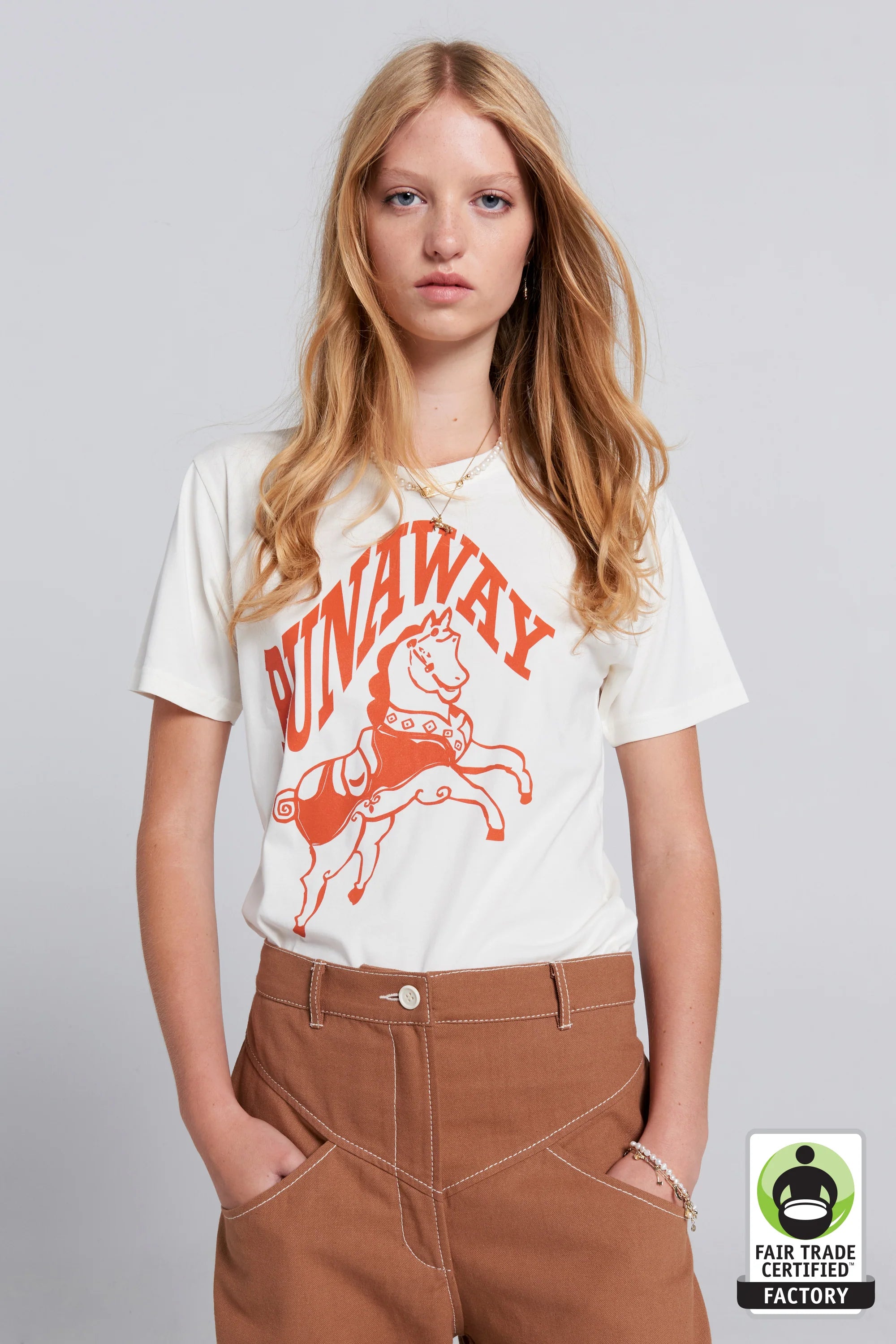 Karen Walker Runaway Carousel Organic Cotton T-Shirt Ecru/Tangerine