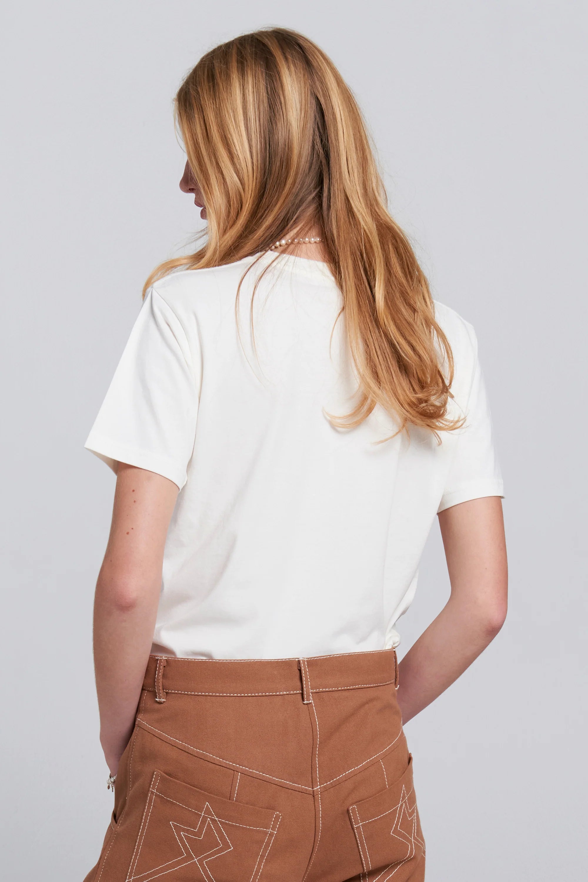 Karen Walker Runaway Carousel Organic Cotton T-Shirt Ecru/Tangerine