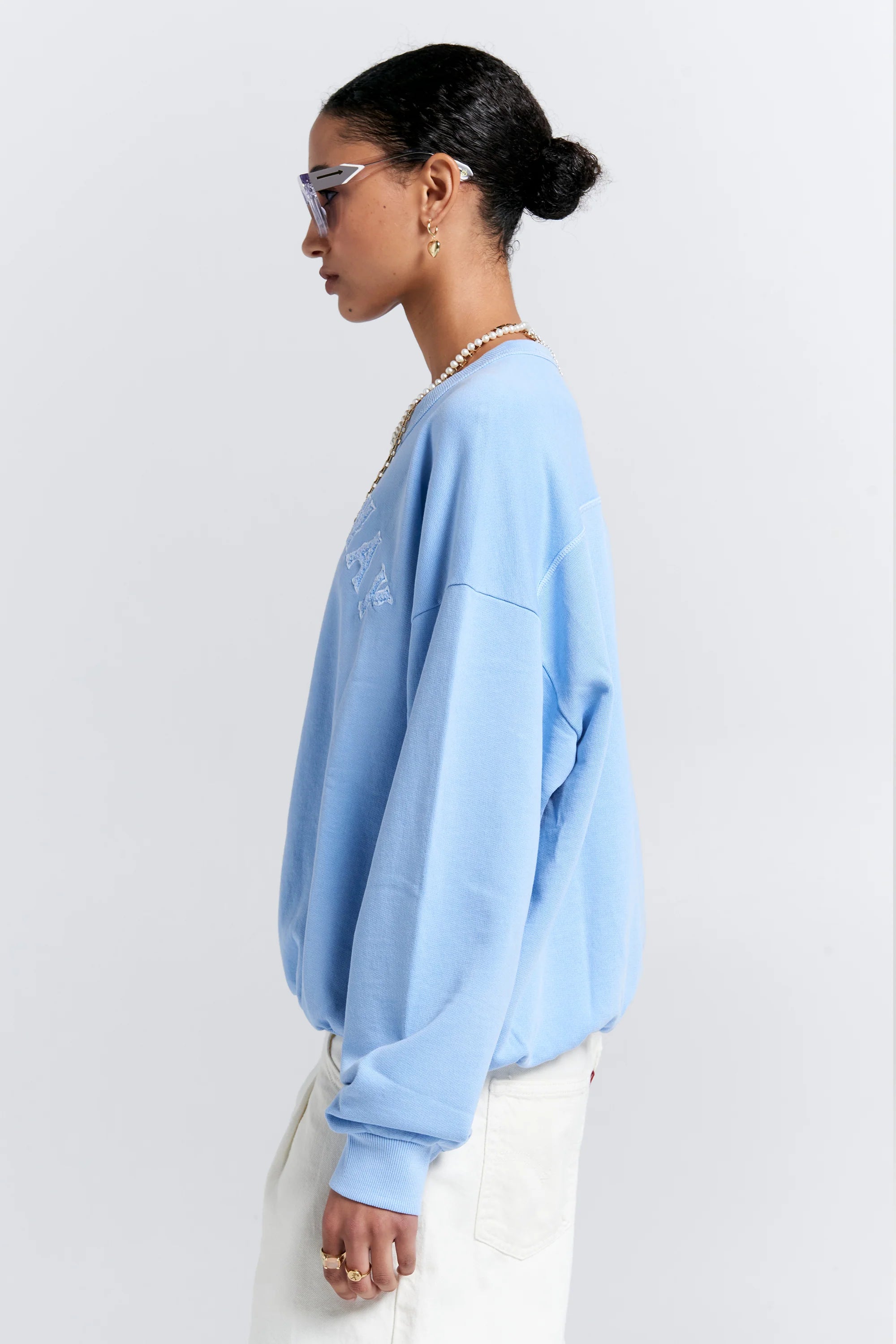 Karen Walker Runaway College Organic Cotton Crewneck Sweatshirt Blue