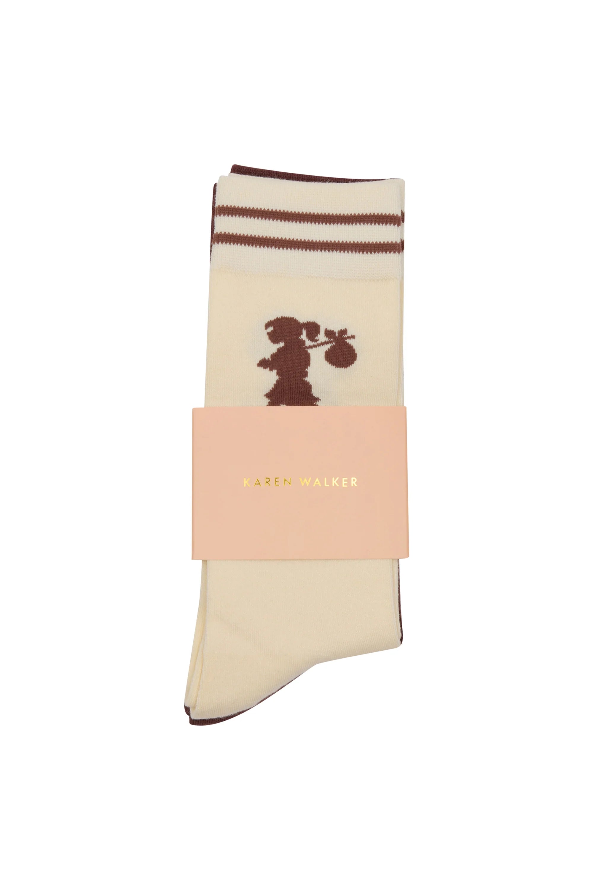 Karen Walker Runaway Girl Socks 2 Pack Cream/Mahogany One Size