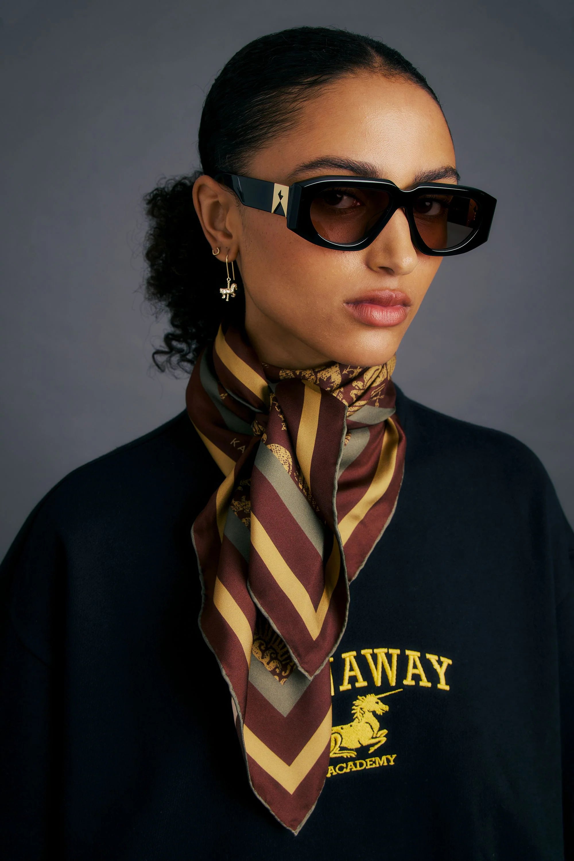 Karen Walker Unicorn Classic Silk Scarf Chocolate Multi