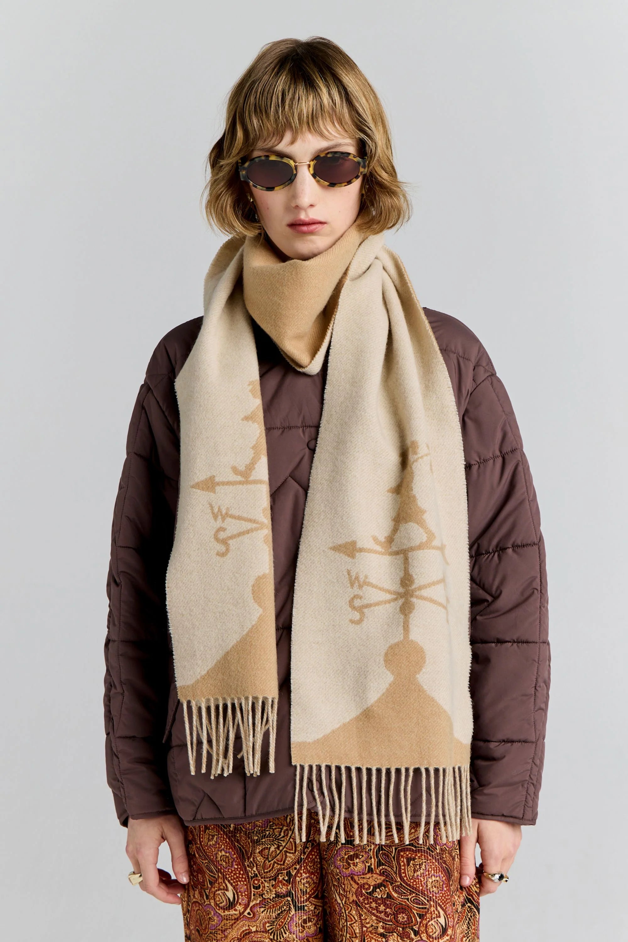 Karen Walker Weather Shop Jacquard Scarf Cream/Tan One Size