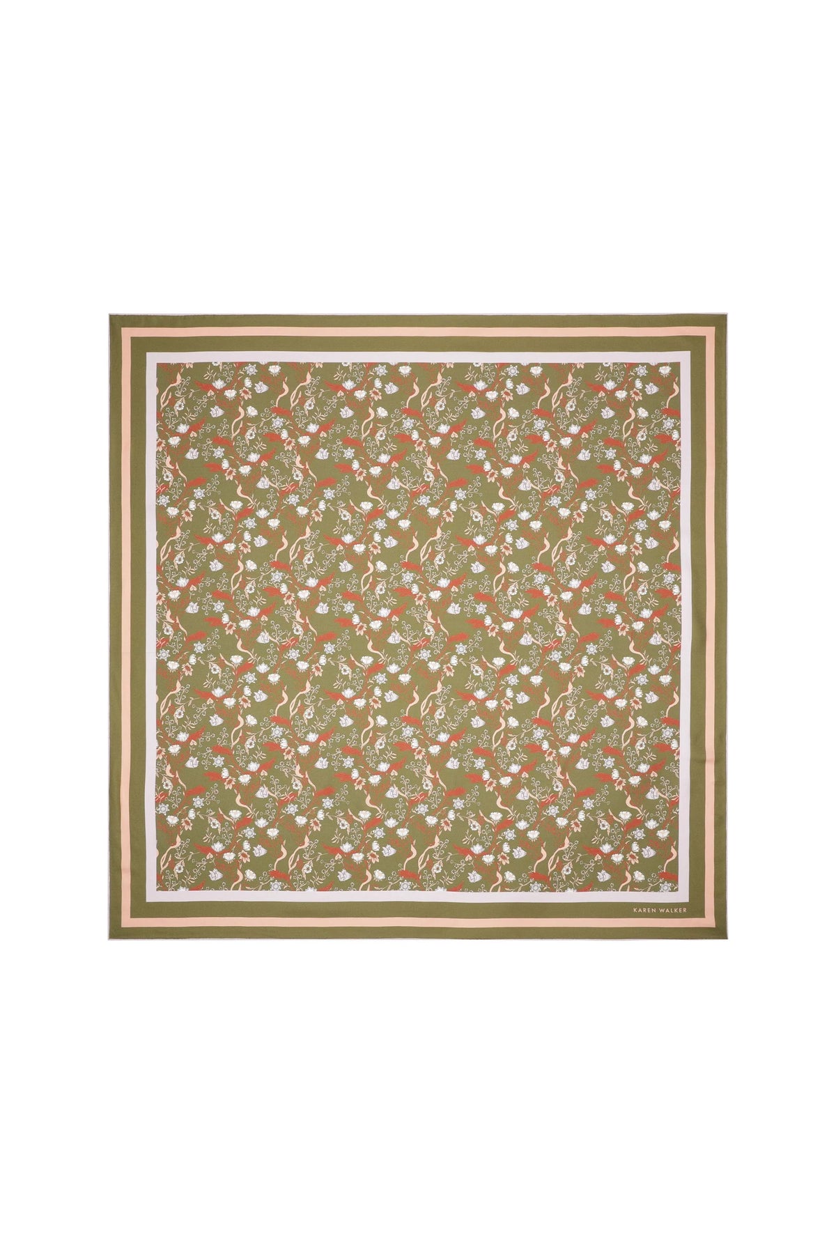Karen Walker Whimsy Floral Classic Scarf Olive Multi