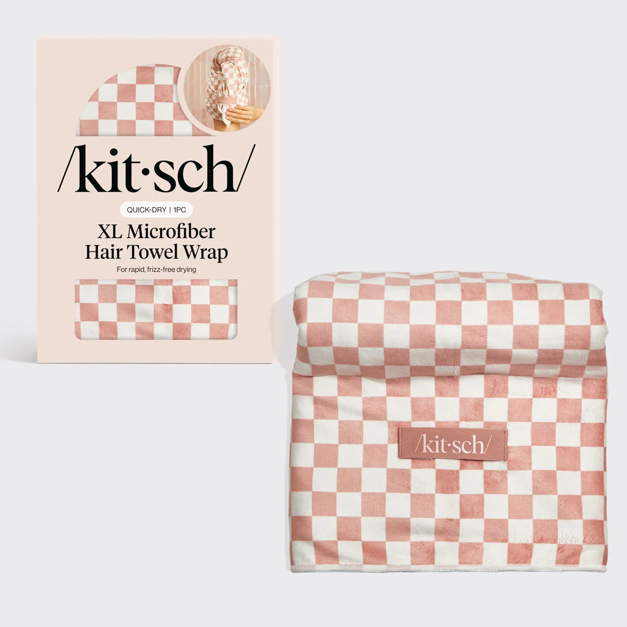Kitsch Terracotta Checker XL Hair Towel Wrap