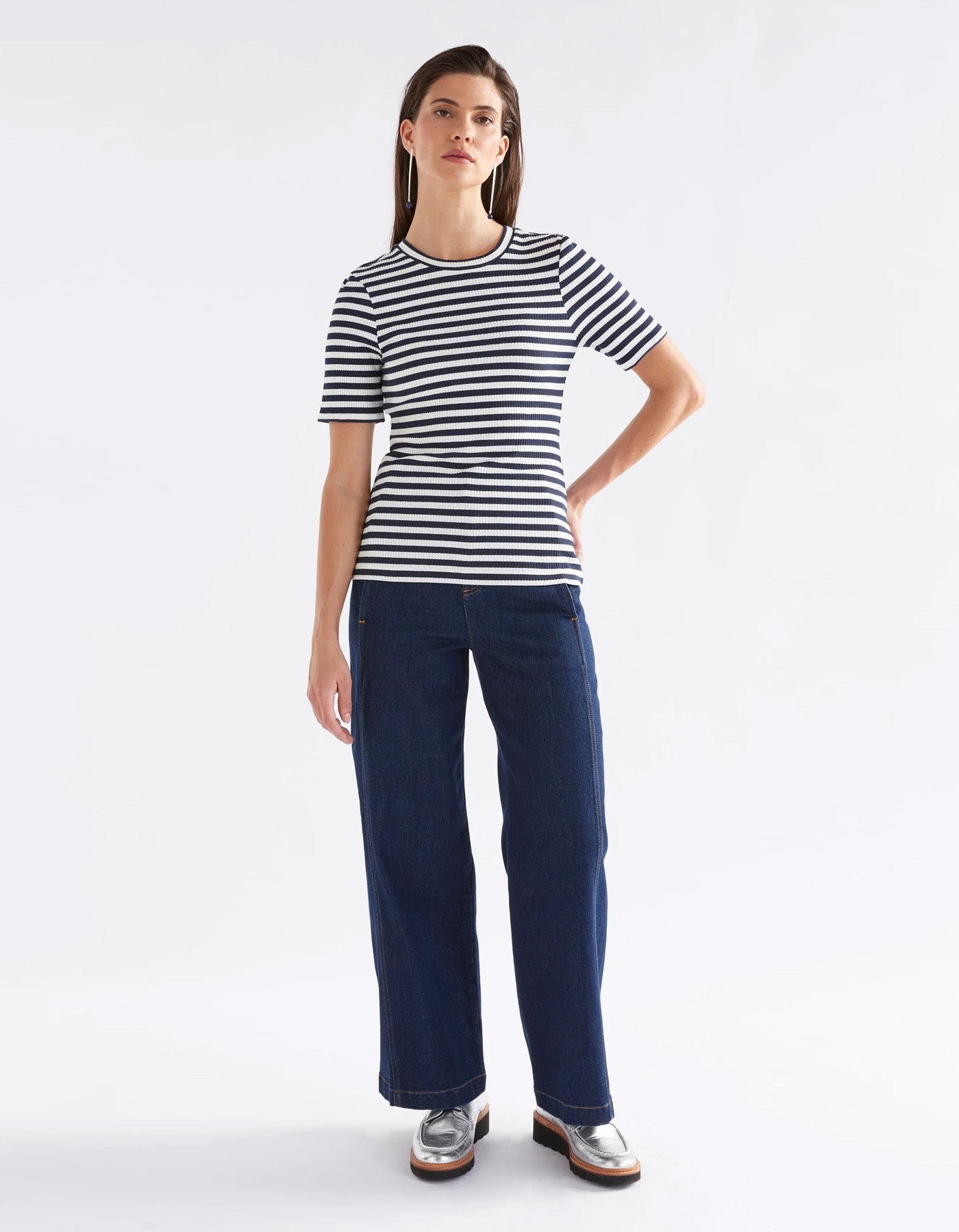 Elk Kullan Ribbed T Shirt White/Ink Stripe