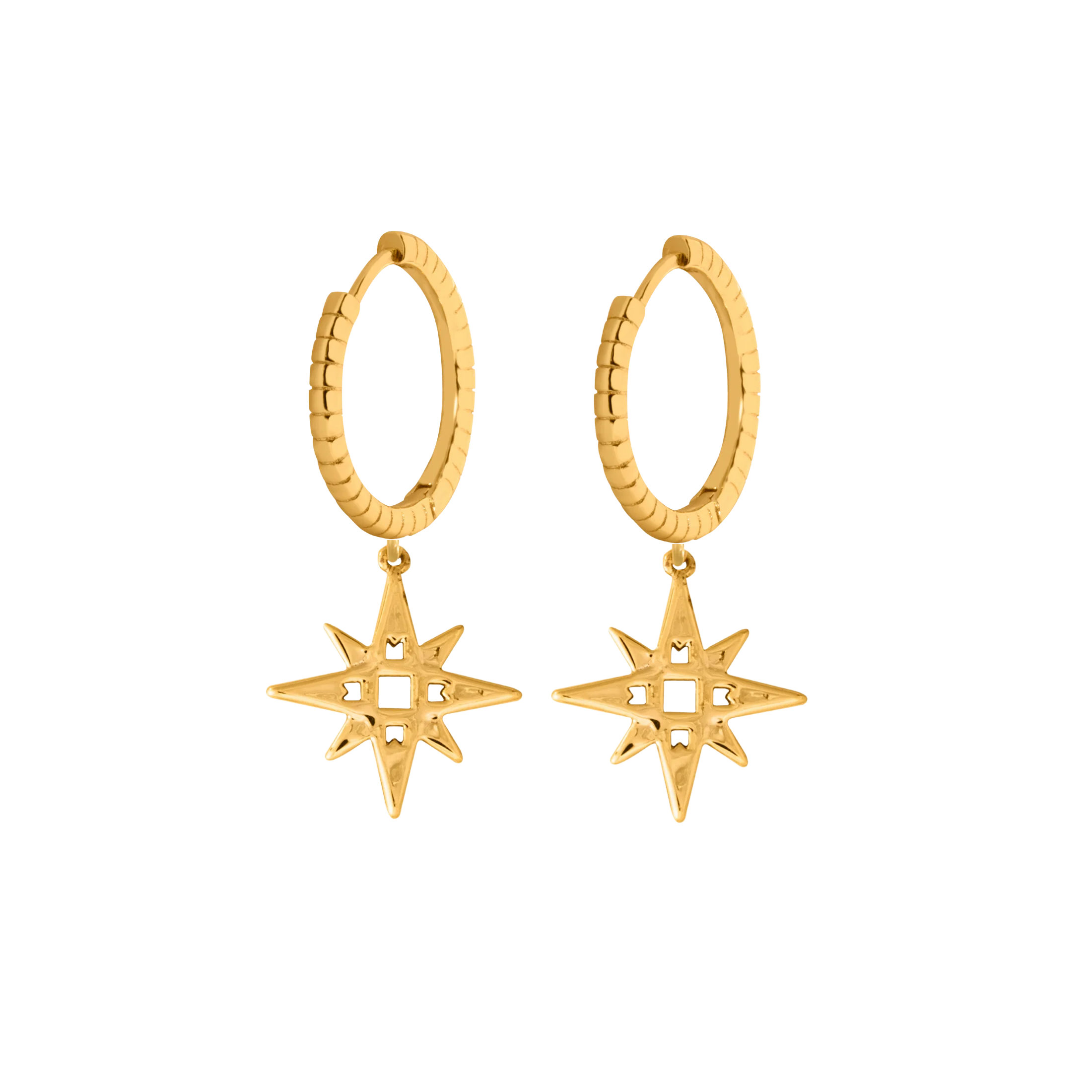Lindi Kingi Signature Star with engraved Hoop Earrings Gold